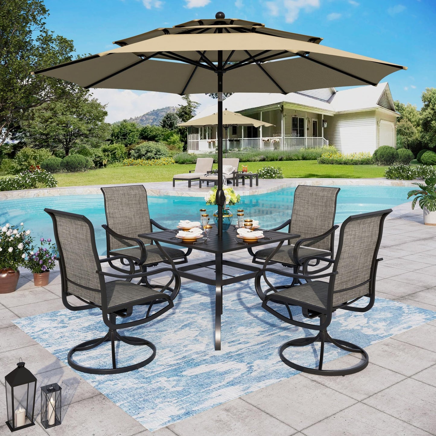 Sophia & William Patio Set with Umbrella 8 Pieces Outdoor Dining Set for 6 with 13ft Double-Sided Patio Umbrella Beige, 6 x Swivel Patio Chairs, 1 Metal Table for Lawn Garden