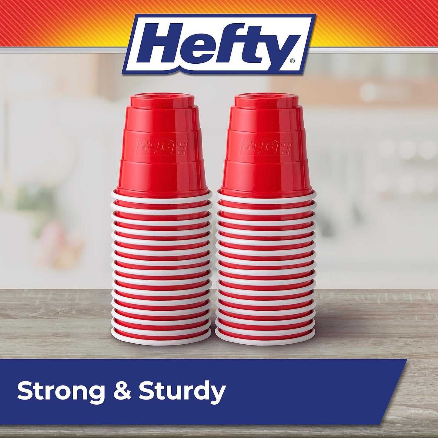 Hefty Party On Red Plastic Cups, Disposable Plastic Party Cups for Easy Cleanup and Large Gatherings, Red Cups for BBQs, Birthdays, Parties, and More, 18 Ounce, 50 Count