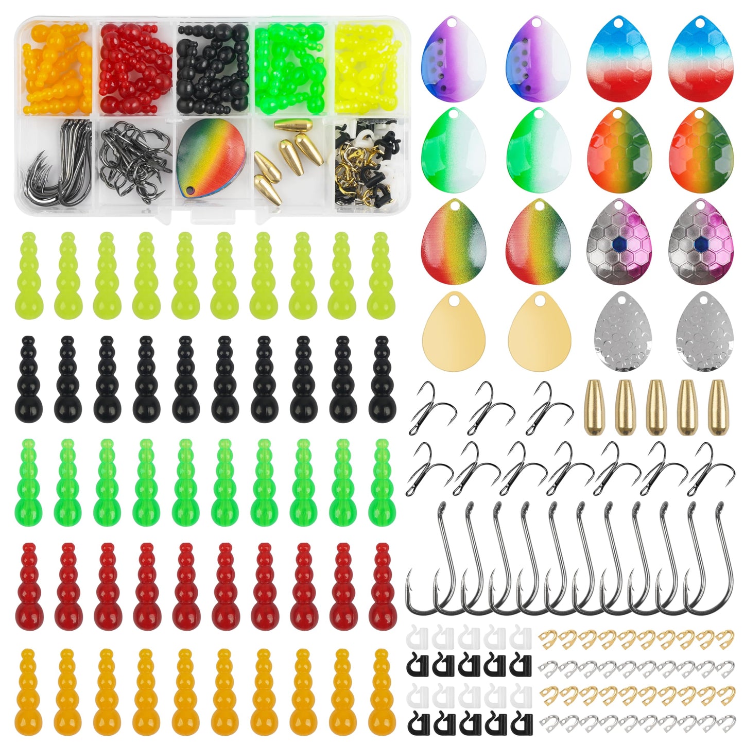 Walleye Rig Making Kit,205pcs DIY Lure Making Supplies Parts for Crawler Harness Walleye Spinner Rigs Colorado Blades Pompano Floats Clevises Beads Hooks Spinner Lure Making Kit