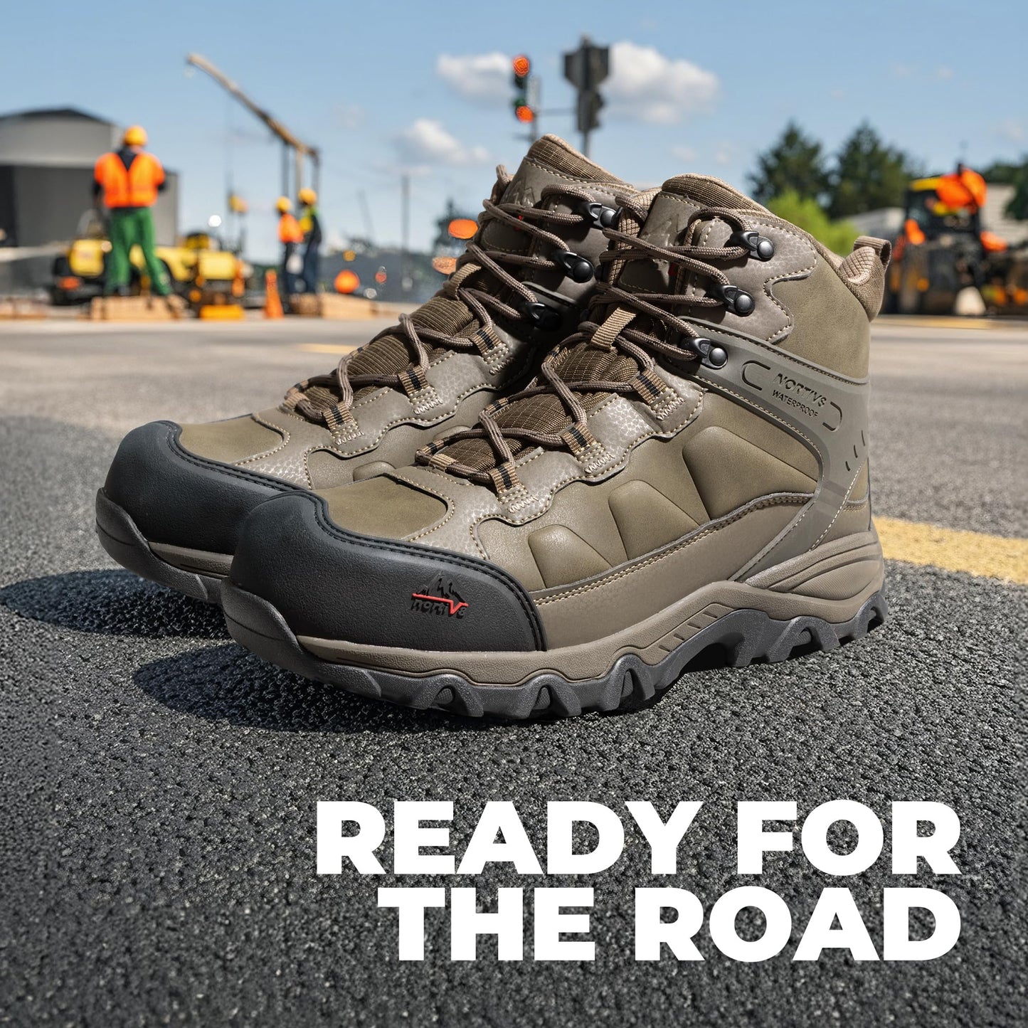 NORTIV 8 Waterproof Steel Toe Boots for Men Slip Resistant Safety Industrial Boots