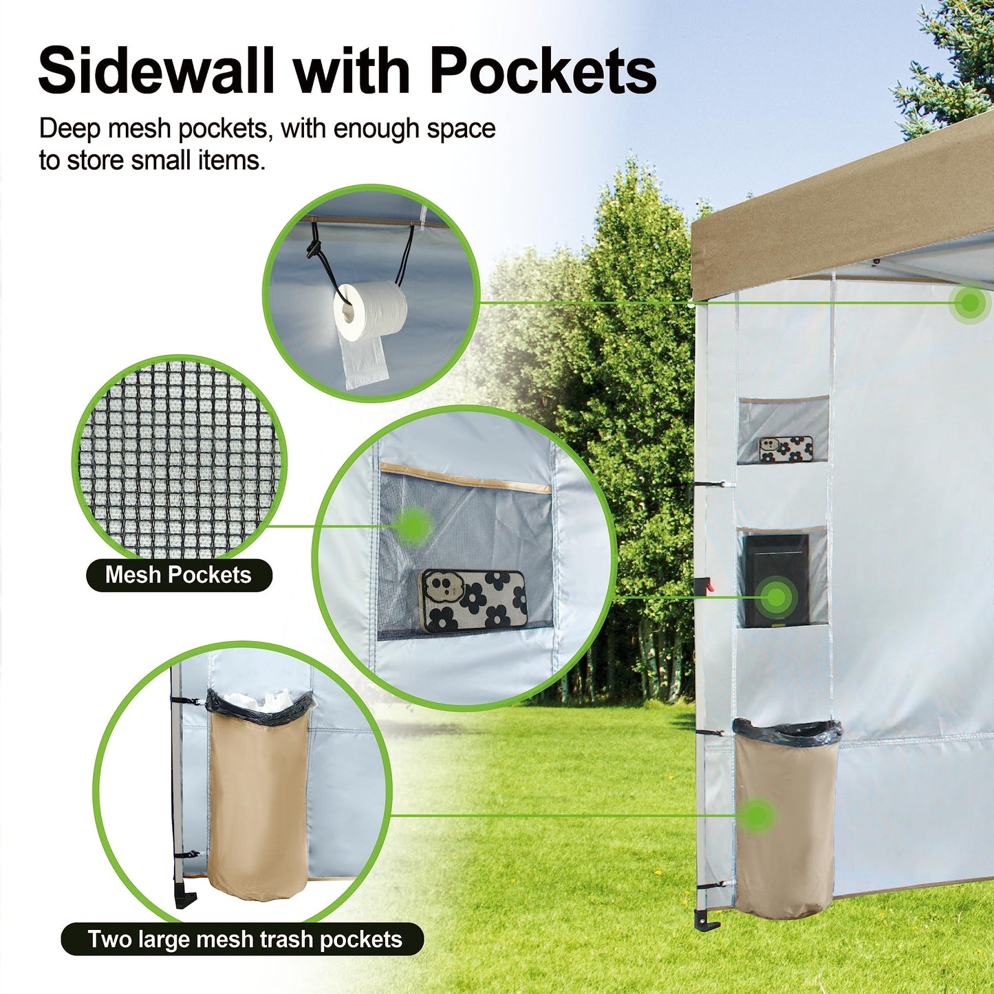 CROWN SHADES Canopy Tent 10x10 Pop Up Canopy Outdoor Shade with Pockets Sidewall, Easy Up Sun Shelter with One Person Set Up Center Lock, Portable Instant Camping Beach Canopy Tents, Forest Green