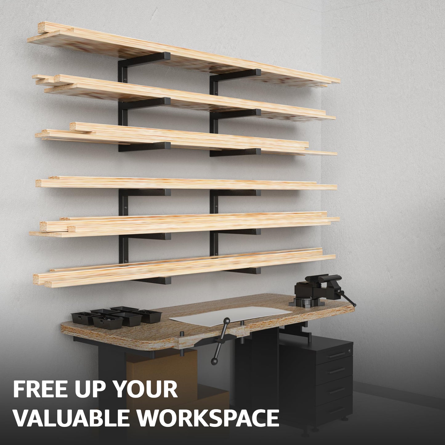 YYR Wood Organizer and Lumber Storage Rack Wall Mount, Heavy Duty Metal Shelf with 6-Level Holds Up 1200 LBS, Indoor & Outdoor Use - Orange