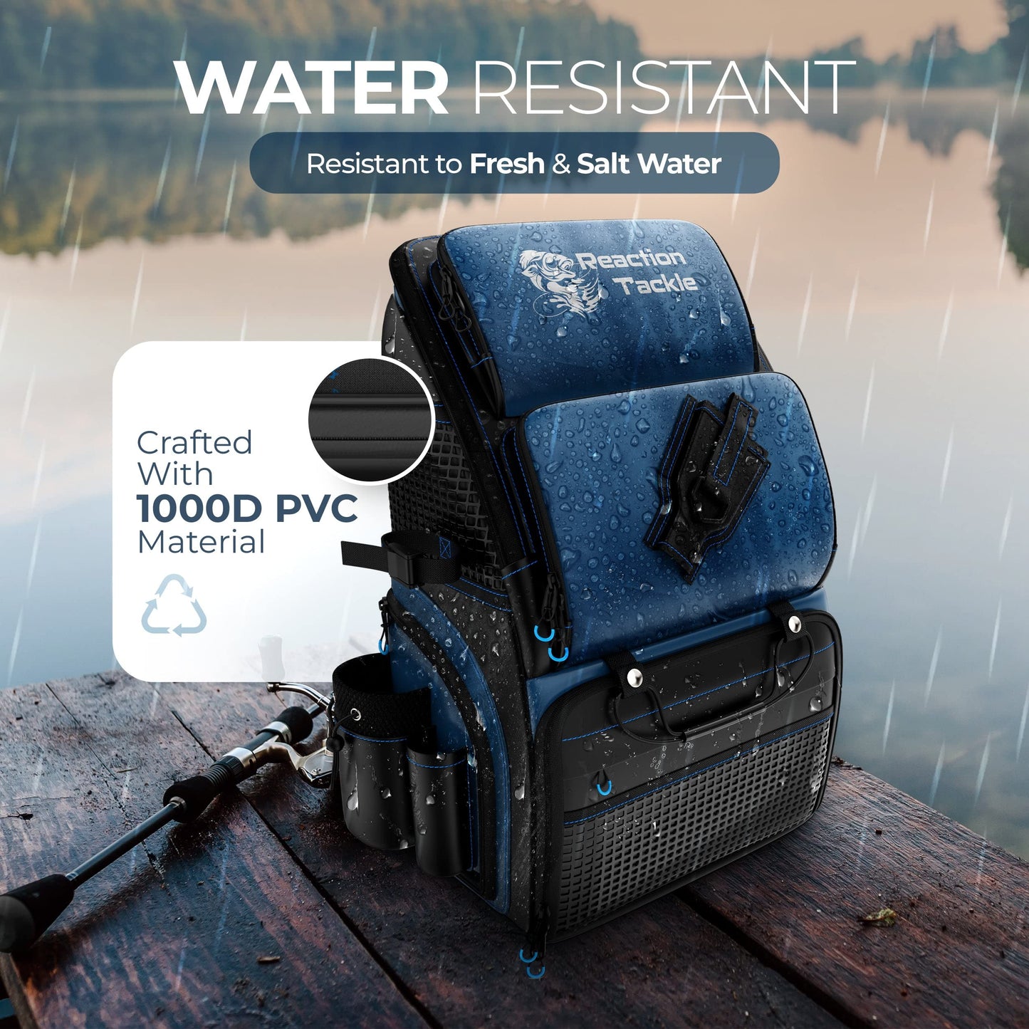 Reaction Tackle Fishing Tackle Bag – Salt Water Resistant Fishing Bag, 1000D PVC Waterproof Material, Tackle Box Organizer with Dividers for 3600 or 3700 Trays (Small, Medium, Backpack only fit 3600)