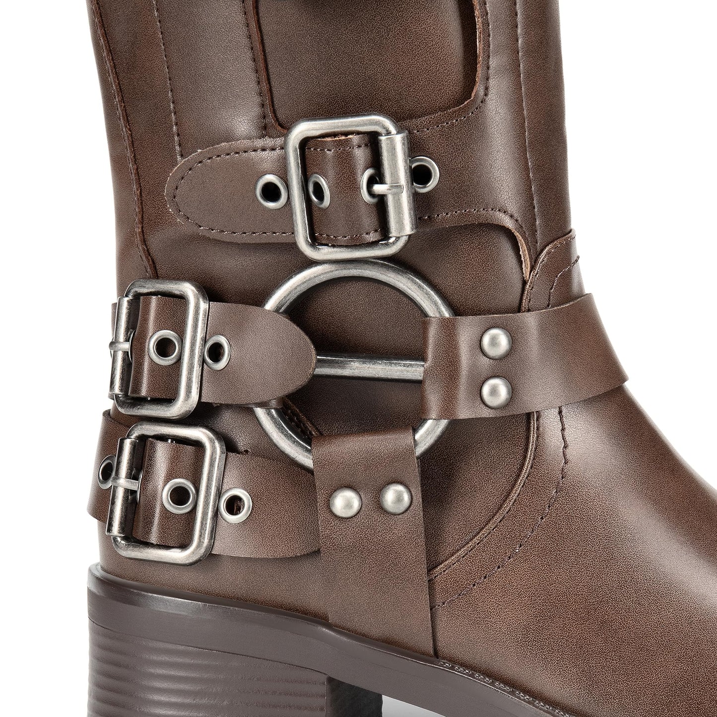 DREAM PAIRS Women's Knee High Riding Boots Slip On Motorcycle Boots Square Toe Chunky Heel Fashion Buckles Biker Boots