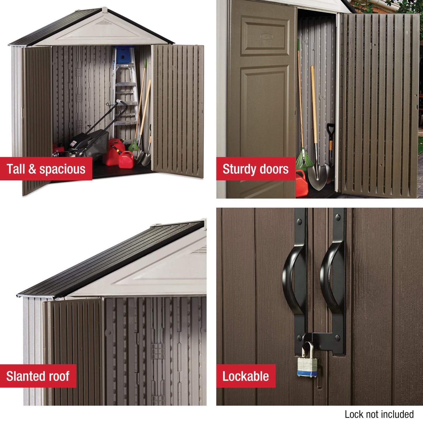 Rubbermaid Resin Outdoor Storage Shed With Floor (7 x 3.5 Ft), Weather Resistant, Beige/White, Organization for Home/Backyard/Garden Tools/Lawn Mower/Bike Storage/Pool Supplies