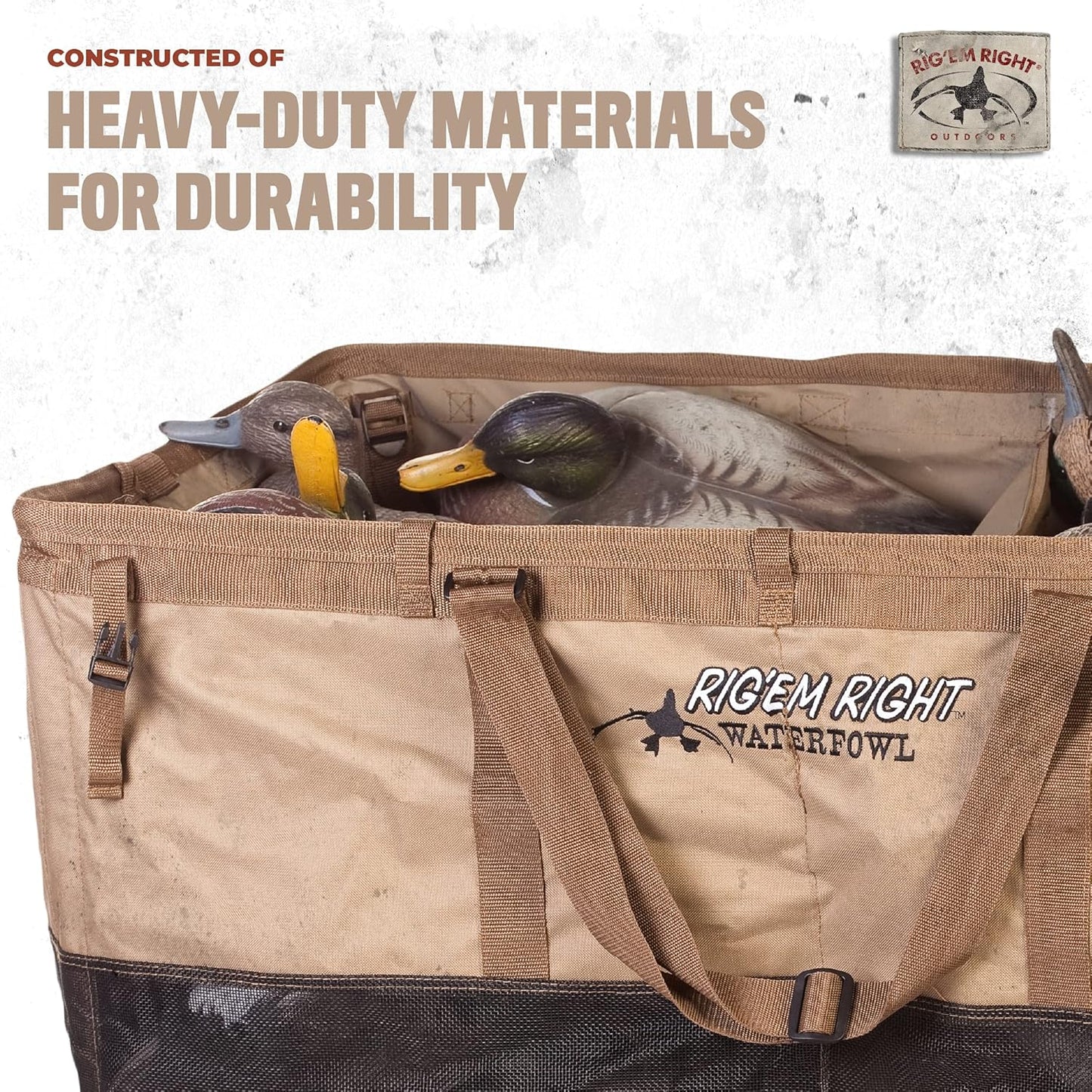 Rig'Em Right Waterfowl Foldable Tanker XL Bird Hunting Decoy Bag with Two-Man Carrying Handles and Large Padded Shoulder Straps - Holds 48 Duck Floaters in Open Position and 36 when Closed