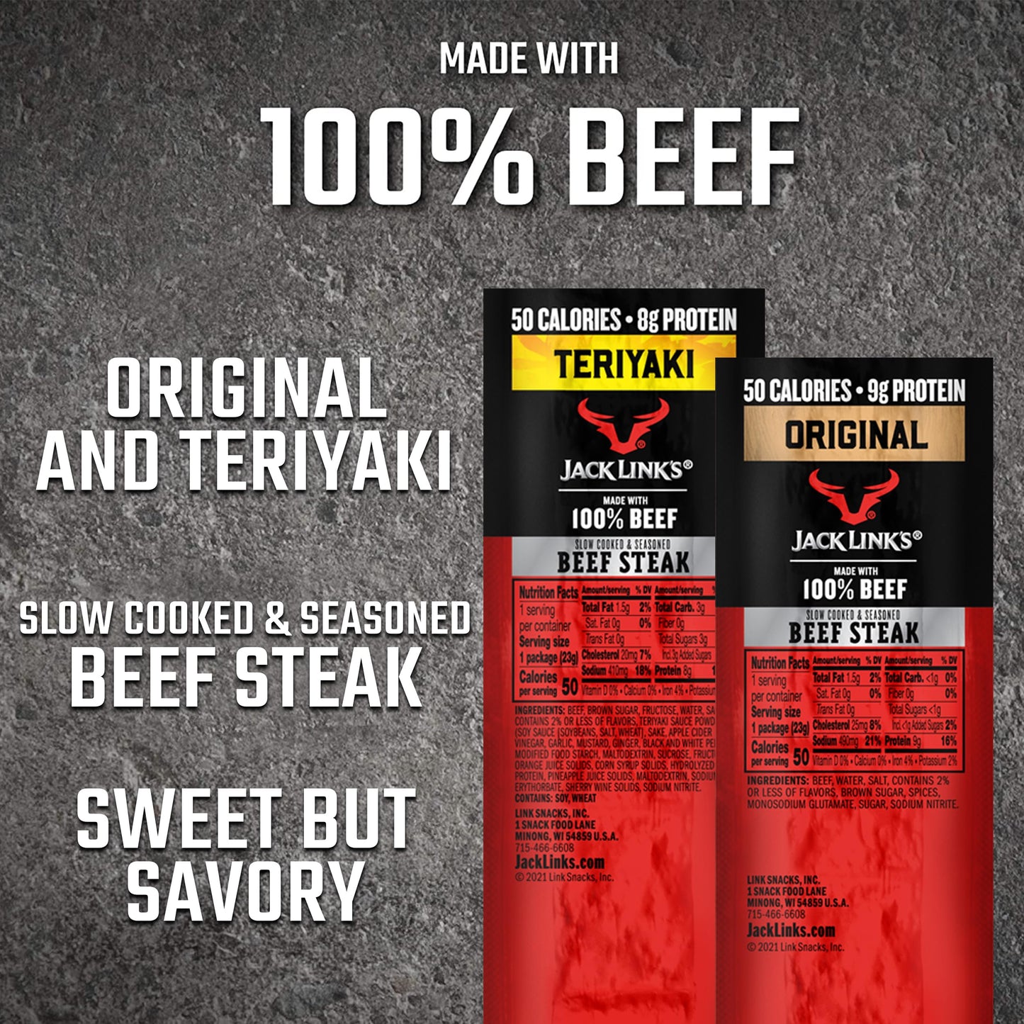 Jack Link's Beef Steak, Original - Protein Snacks, Meat Snack with 12g of Protein, Made with 100% Beef, Individually Wrapped Bulk Snack Pack, Keto Friendly - 1 Oz. (12 Count)