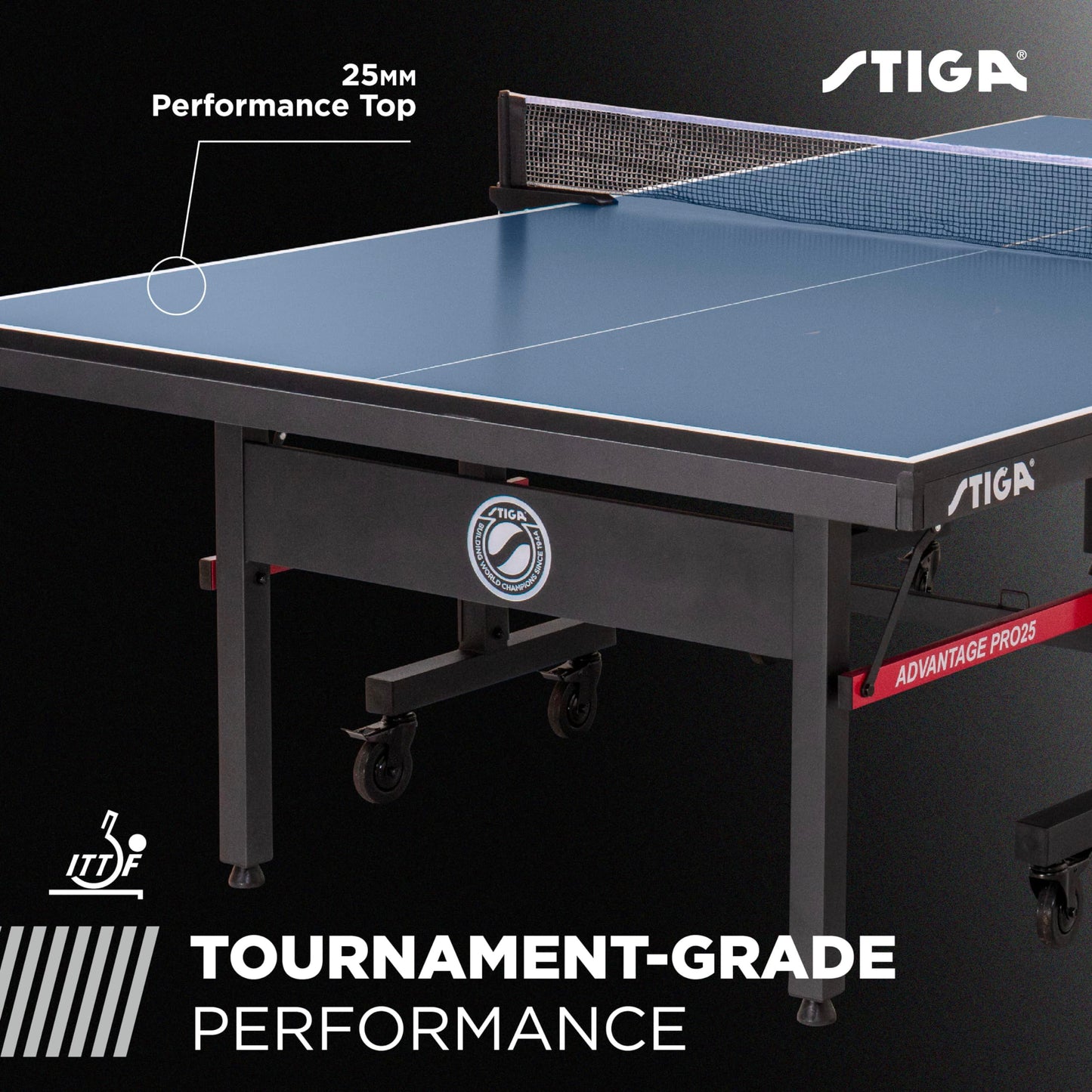 STIGA Advantage Series Indoor Ping Pong Table, Foldable Table Tennis Table - 12, 15, 18, and 25mm Tabletops - Quickplay 10-Minute Assembly - Playback Mode - Recreational- to Tournament-Level