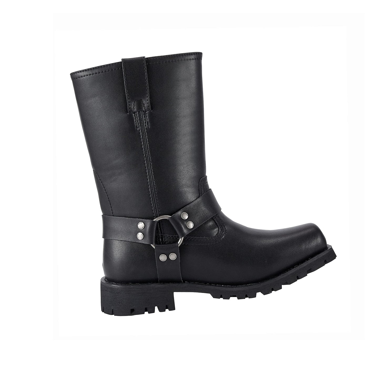 GARGOYLE BELLS Mens Harness Straps Motorcycle Leather Boots Black Waterproof Biker Boots For Men- Low Heel Riding Boots