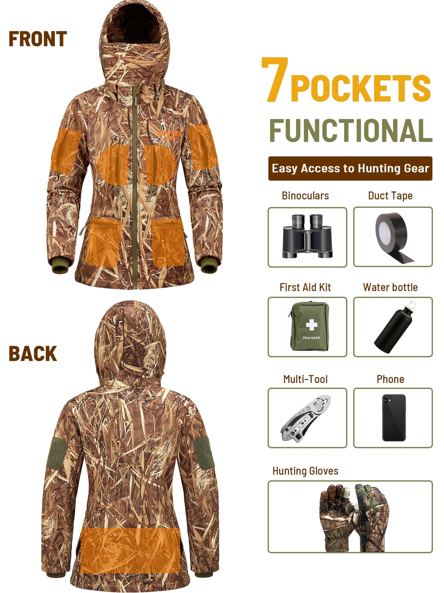 NEW VIEW Womens Hunting Clothes, Upgraded Ultra-Quiet Water Resistant Camo Hunting Jacket for Duck Waterfowl Deer Hunting