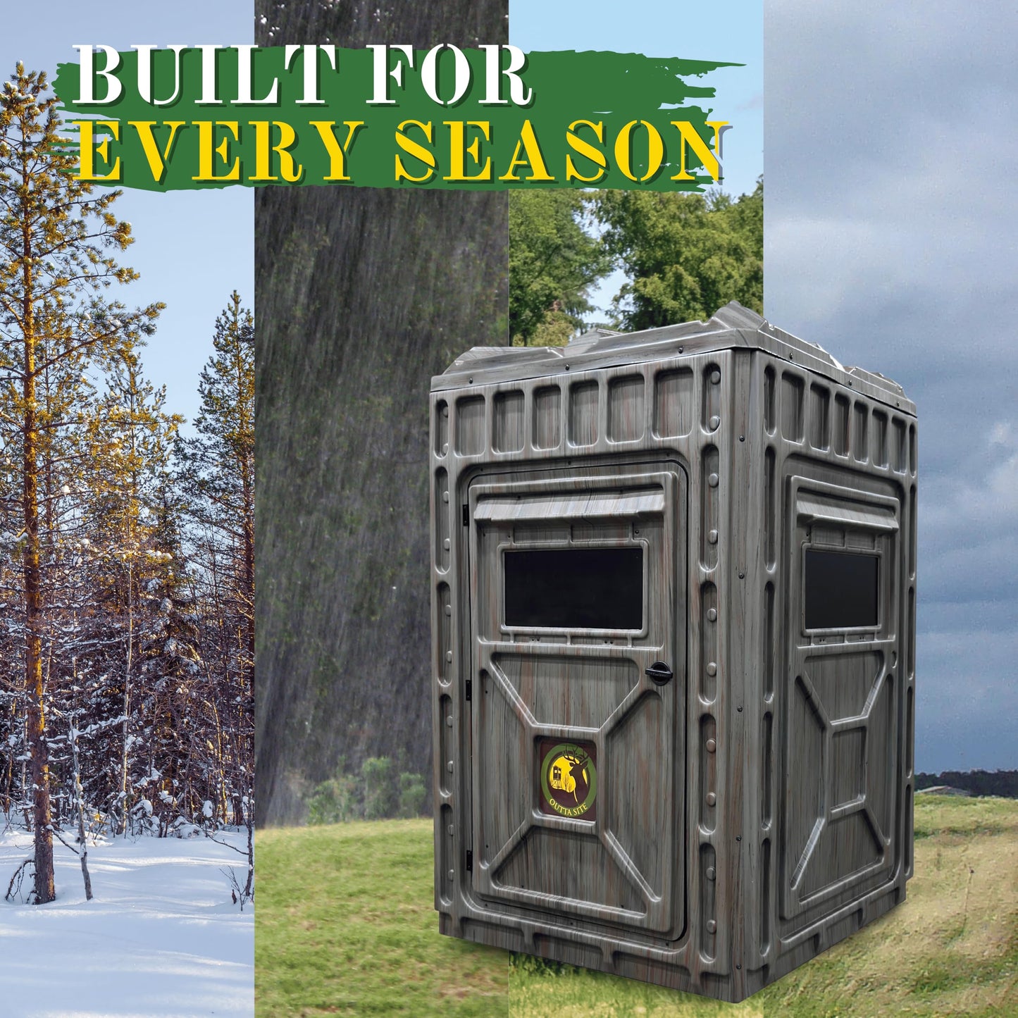 Outta Site Hunting Blind – 4 & 5 Sided High Density Plastic Hunting Blind – 1-2 & 2-3 Person Hard-Sided Ground Blind for Deer, Turkey Hunting – 360 Views – Arctic Snow Camo, Habitat Olive, Thicket Oak