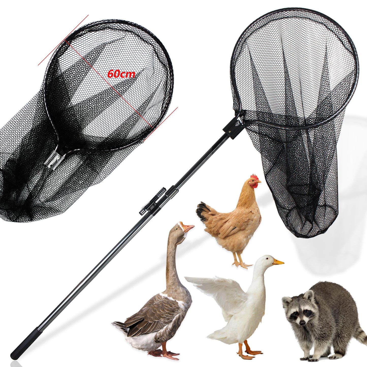 Catch Net Small Animal Control Net Poultry Catching Trap Tool for Cat, Chicken, Duck, Goose, Fish, Bird and Others (43~78" Telescoping Handle with 20.5" Net Opening)