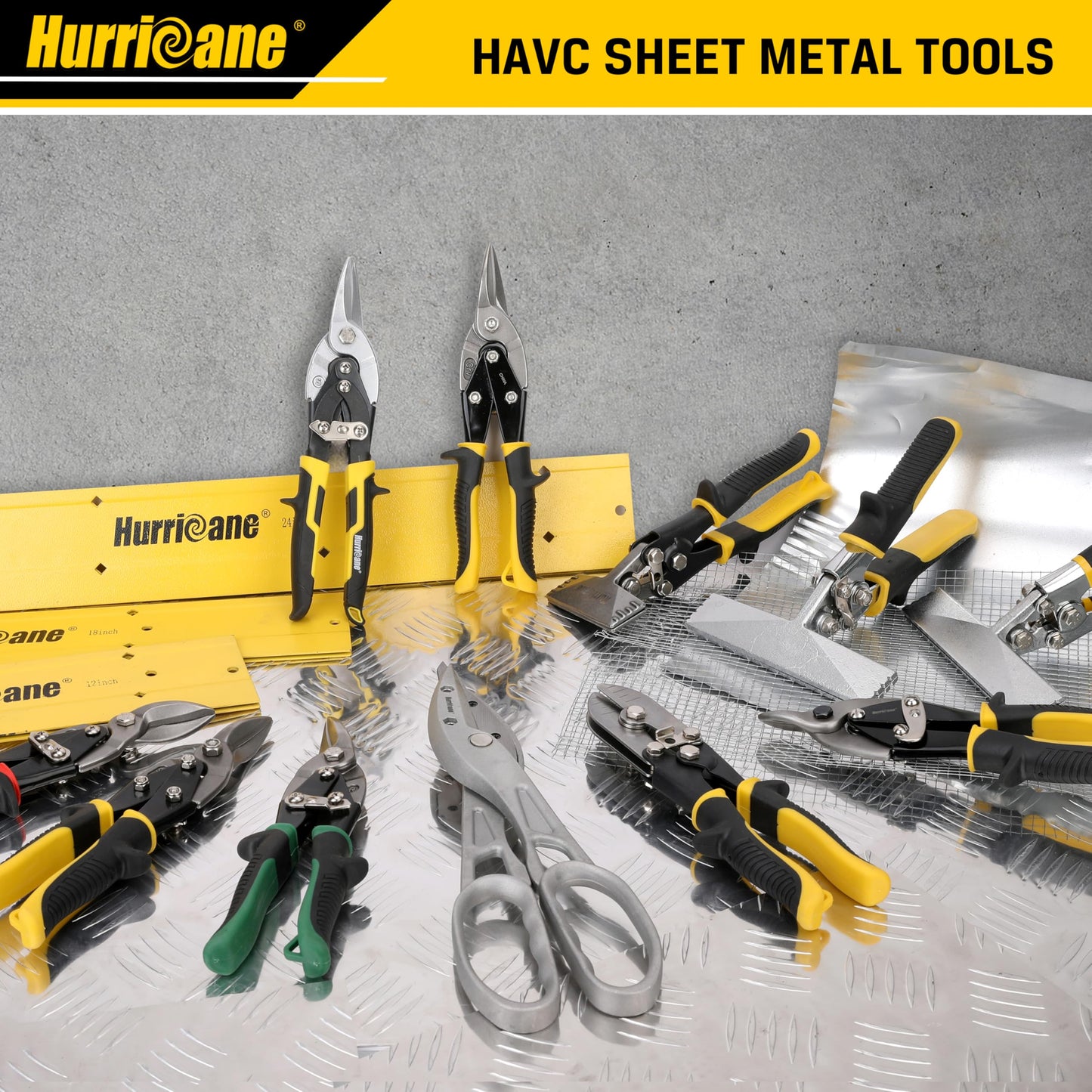 HURRICANE 3 pc Aviation Tin Snips Set, Metal Cutter Shear for Cut Sheet Metal, Chrome Vanadium Steel, Straight Left and Right, Ergonomical TyreGrip Handle with Hang Hole and Safety Latch