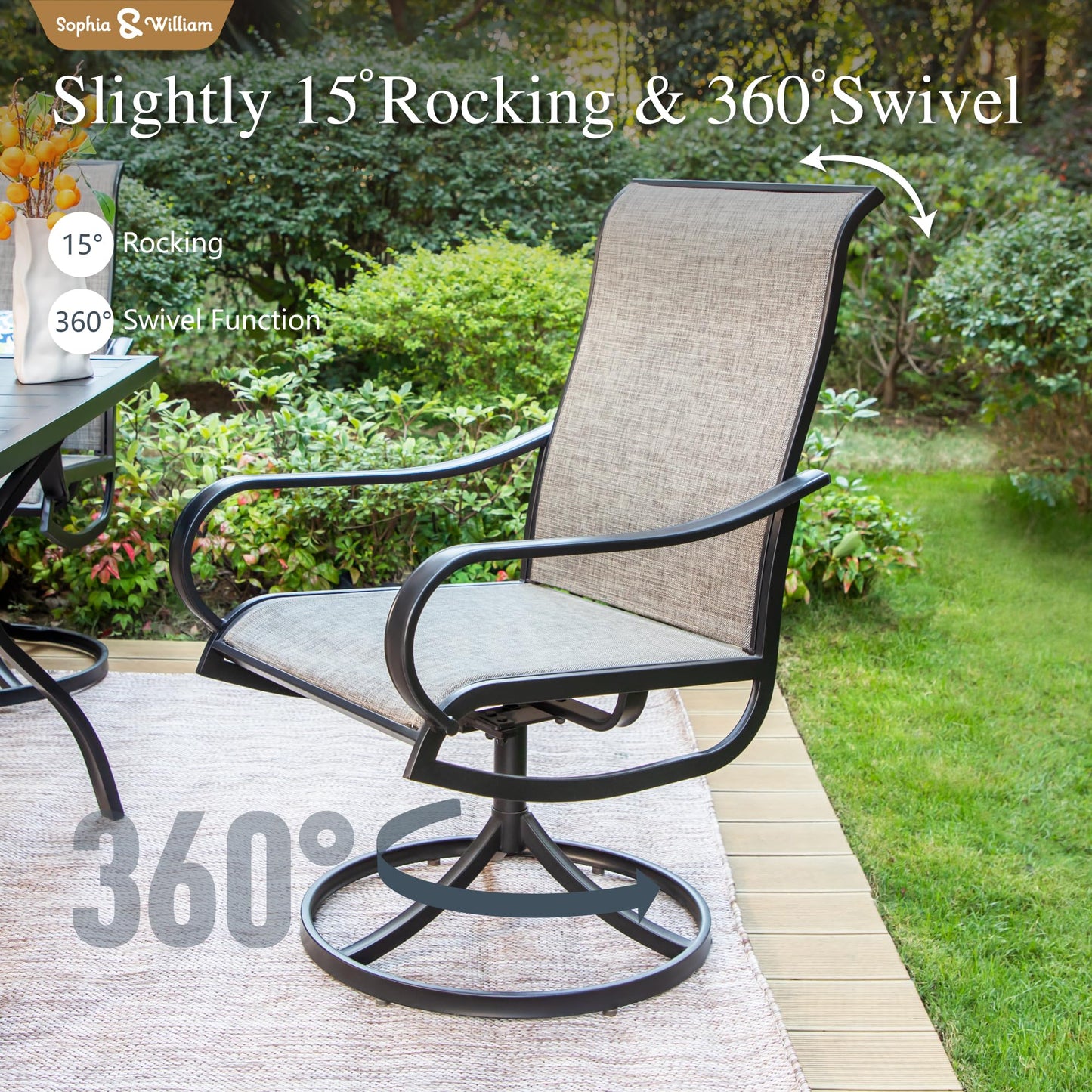 Sophia & William Patio Set with Umbrella 8 Pieces Outdoor Dining Set for 6 with 13ft Double-Sided Patio Umbrella Beige, 6 x Swivel Patio Chairs, 1 Metal Table for Lawn Garden
