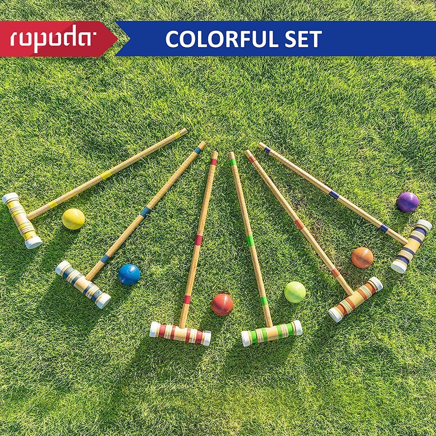 ropoda Six-Player Croquet Set with Wooden Mallets, Colored Balls, Sturdy Carrying Bag for Adults &Kids, Perfect for Lawn,Backyard,Park and More