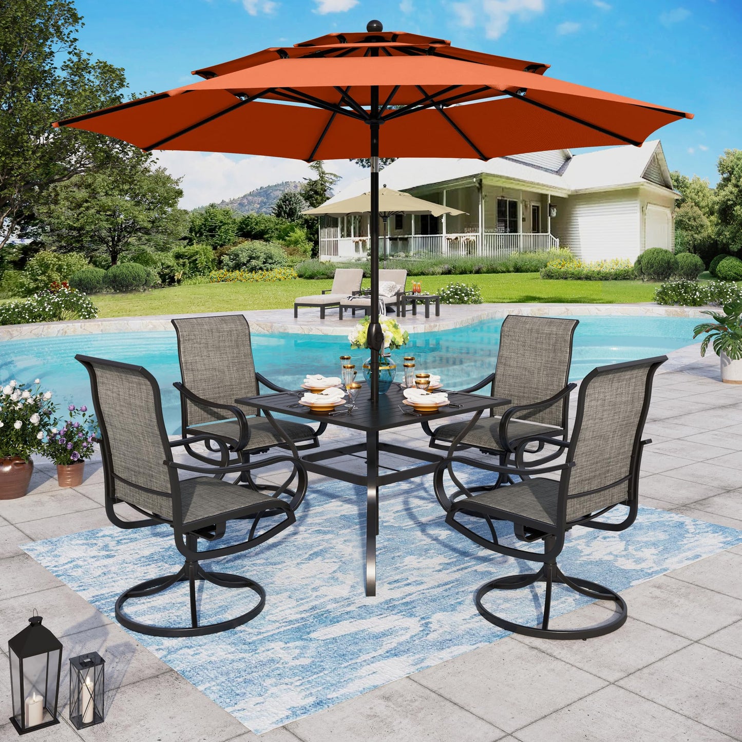 Sophia & William Patio Set with Umbrella 8 Pieces Outdoor Dining Set for 6 with 13ft Double-Sided Patio Umbrella Beige, 6 x Swivel Patio Chairs, 1 Metal Table for Lawn Garden