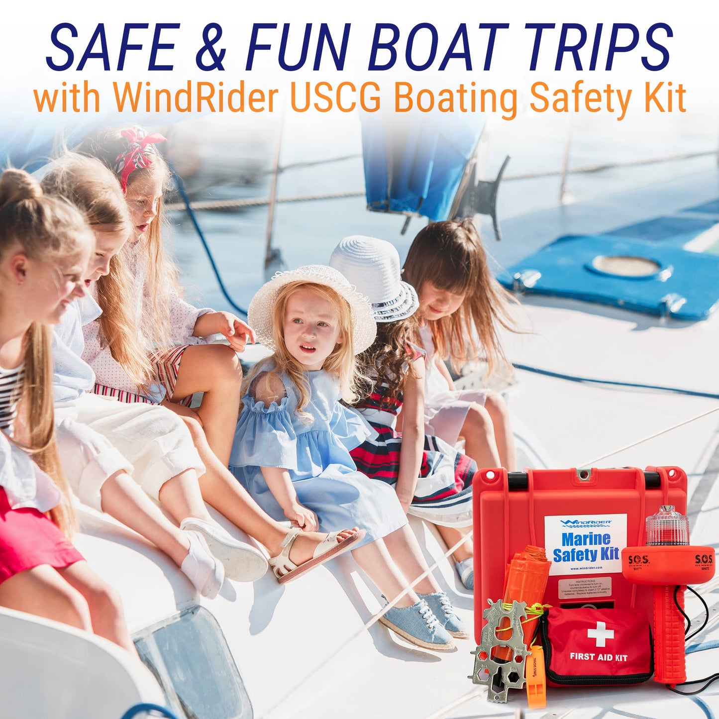 USCG Approved Boat Safety Kit - Electronic Flare - First Aid Kit - Whistle - Multi Tool - Waterproof Case Coast Guard Boating Marine Flares Emergency Distress Signals