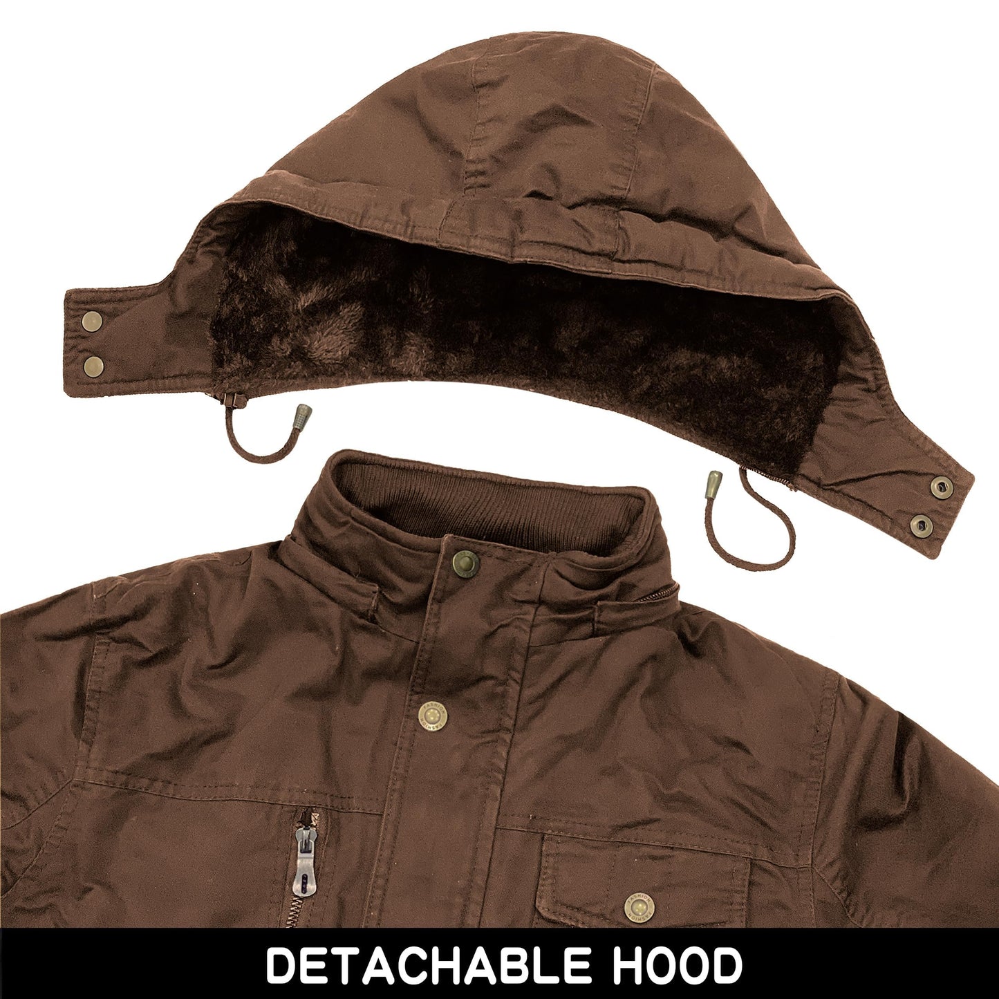 CHEXPEL Men's Thick Winter Jackets with Hood, Fleece Lining, Cotton Military Work Jackets with Cargo Pockets, Outwear