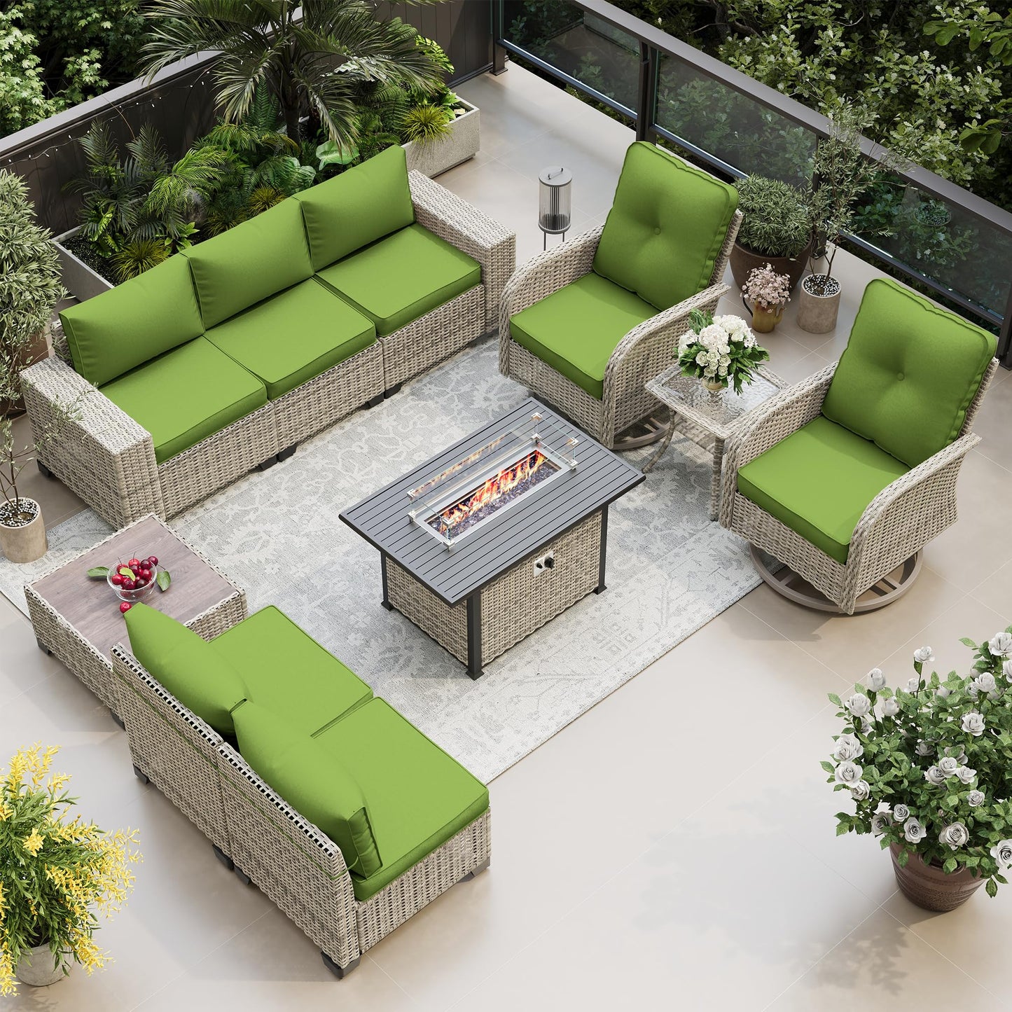 6-Piece Outdoor Patio Furniture Set Wicker Sectional Sofa Set, Patio Conversation Set with Thickened Cushions & Coffee Table for Garden, Backyard, Poolside, Beige
