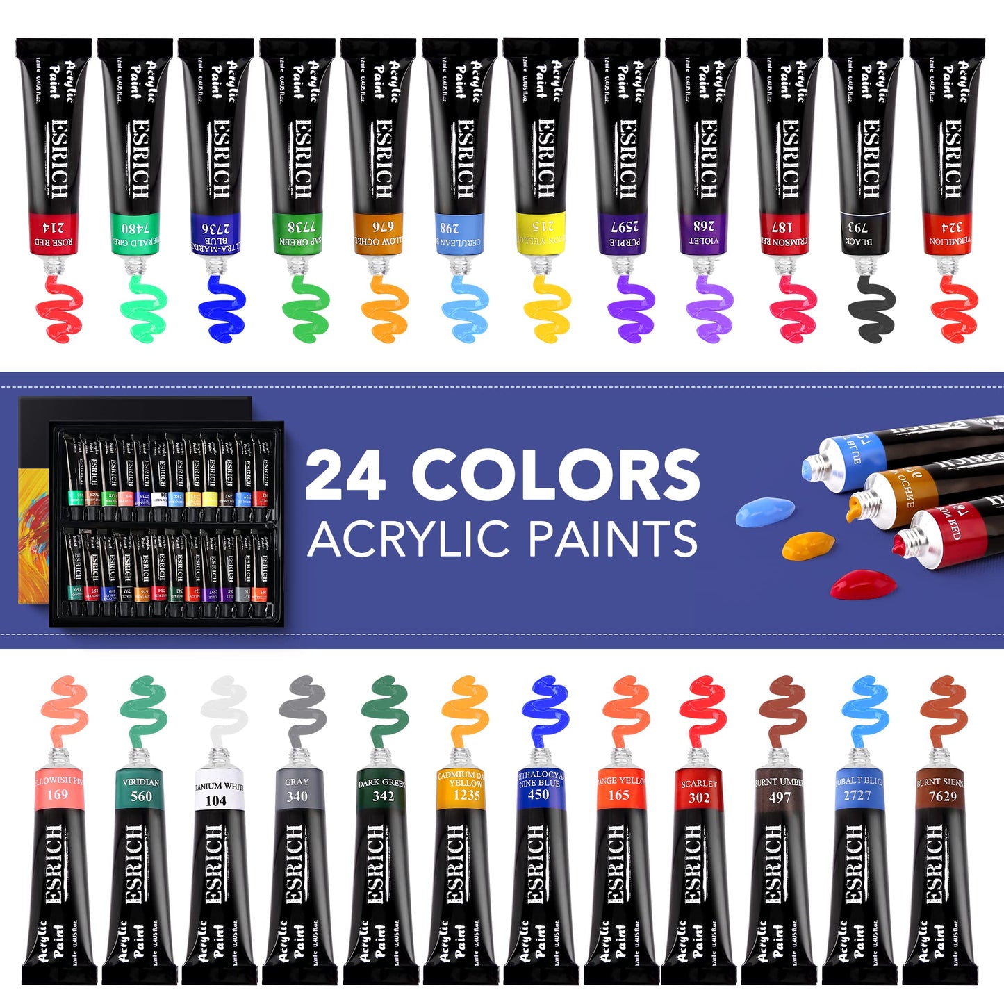 ESRICH Professional Acrylic Paint Set, 60PCS with Painting Brushes,Acrylic Paints,Easel,4 Sizes Blank Canvases,Palette, Paint Knives,Brush Cup and Art Sponges for Adults Hobbyists and Beginners