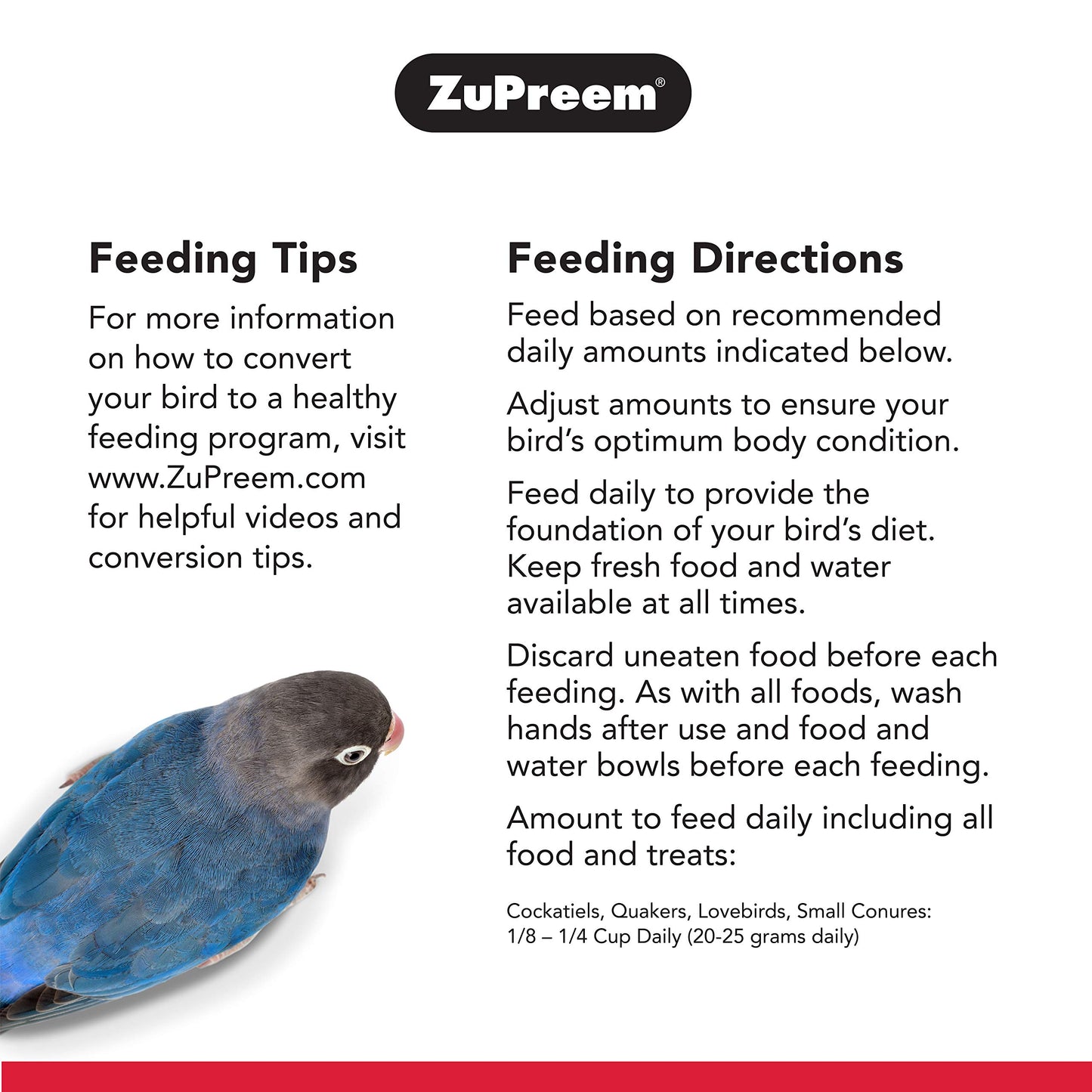 ZuPreem Sensible Seed Bird Food, Cockatiel, Lovebird, Quaker, Small Conure, Seed and Pellet Blend for Medium Birds, Food Mixer Topper, Enriching Variety, Made in the USA, (M, 2 lbs)