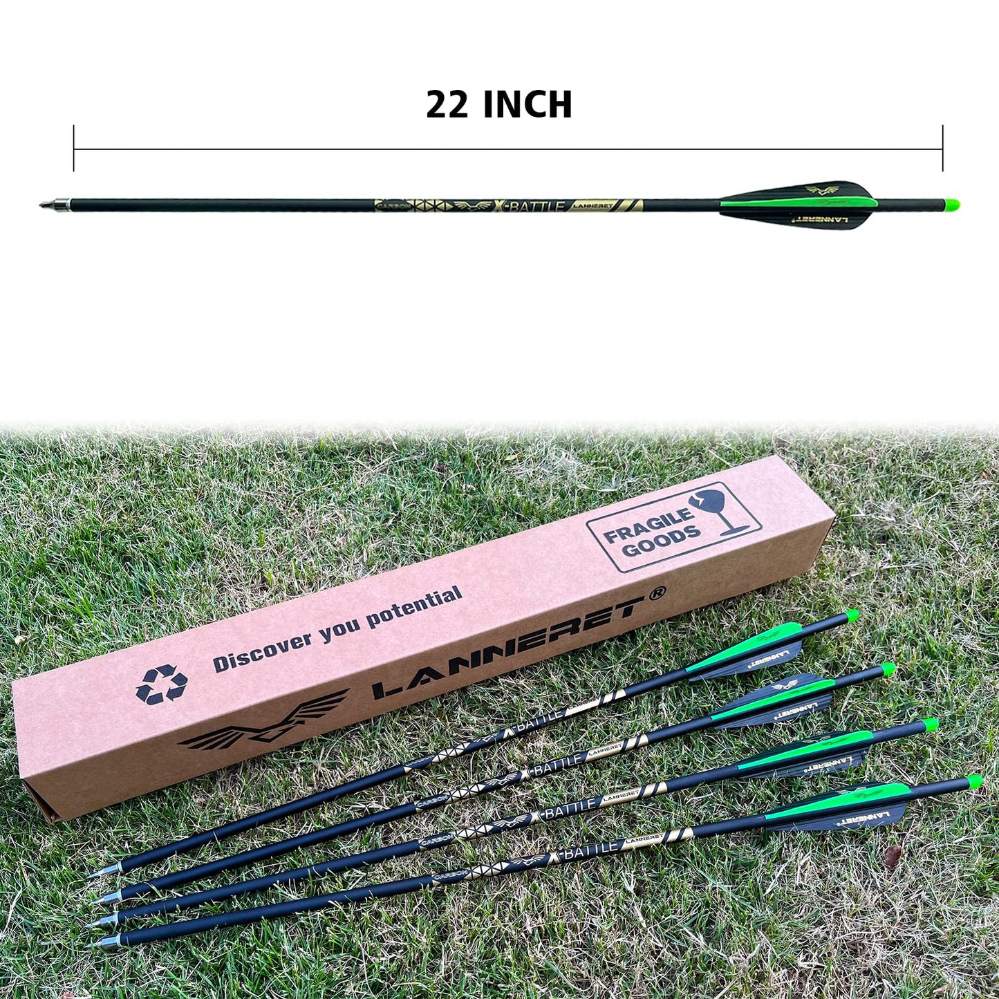 Lanneret Carbon Crossbow Bolts 17,20,22Inch Arrows Bolt Crossbolt Fletched 4 Inch Vane with Field Point (Pack of12) Black