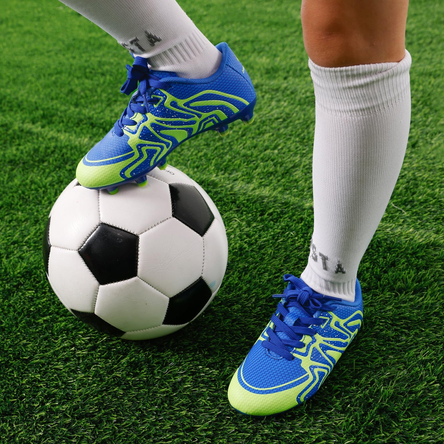 DREAM PAIRS Boys Girls Soccer Cleats Youth Firm Groud Baseball Cleats Sport Athletic Outdoor Trainning Football Shoes for Little/Big Kid,Size 13 Little Kid,Royal/Lemon/Green/Silver,160472-K