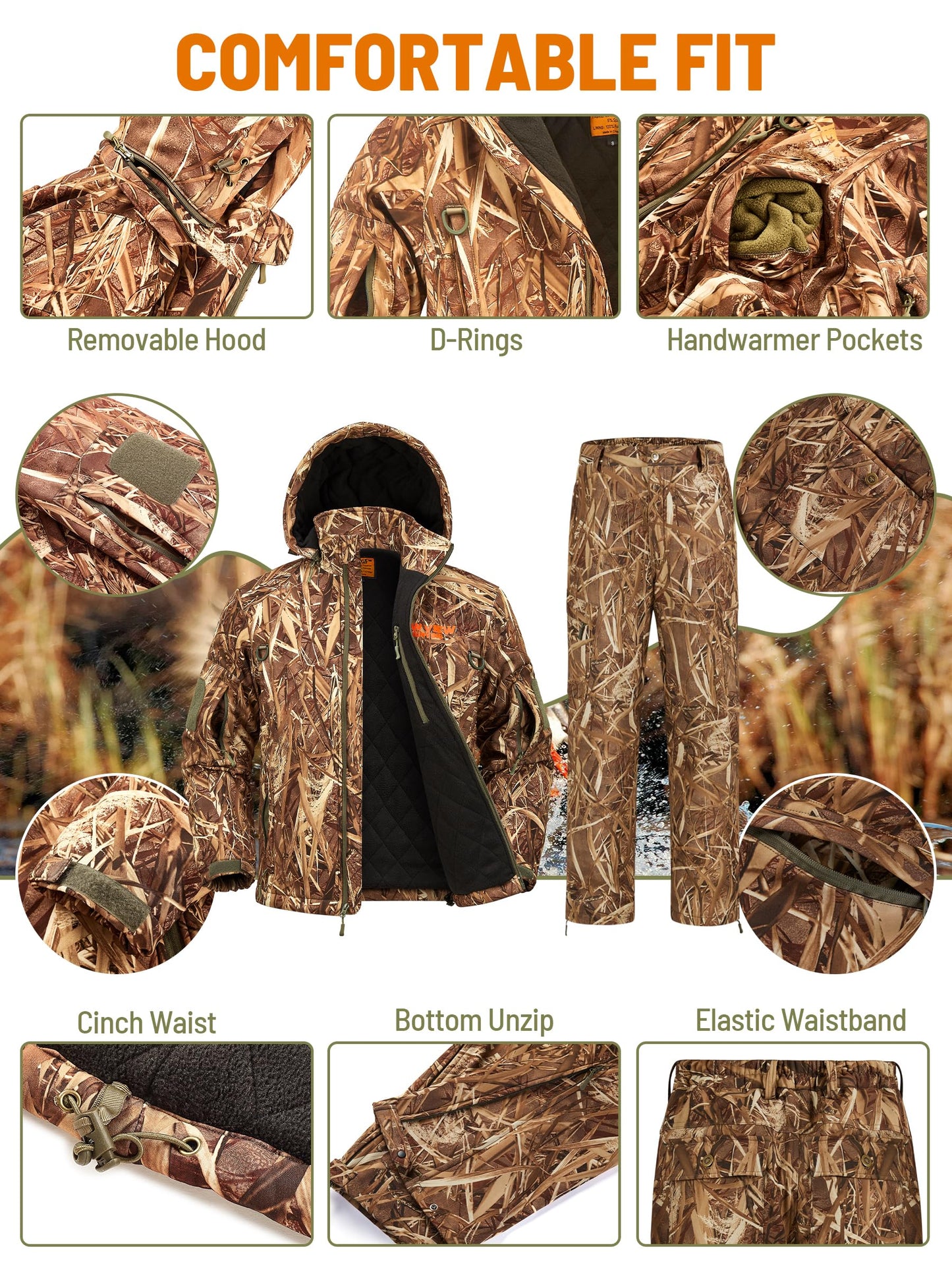 NEW VIEW Insulated Hunting Clothes for Men Cold Weather, Warm Camo Hunting Jacket and Pants, Hunting Suit for Deer Duck Hunts