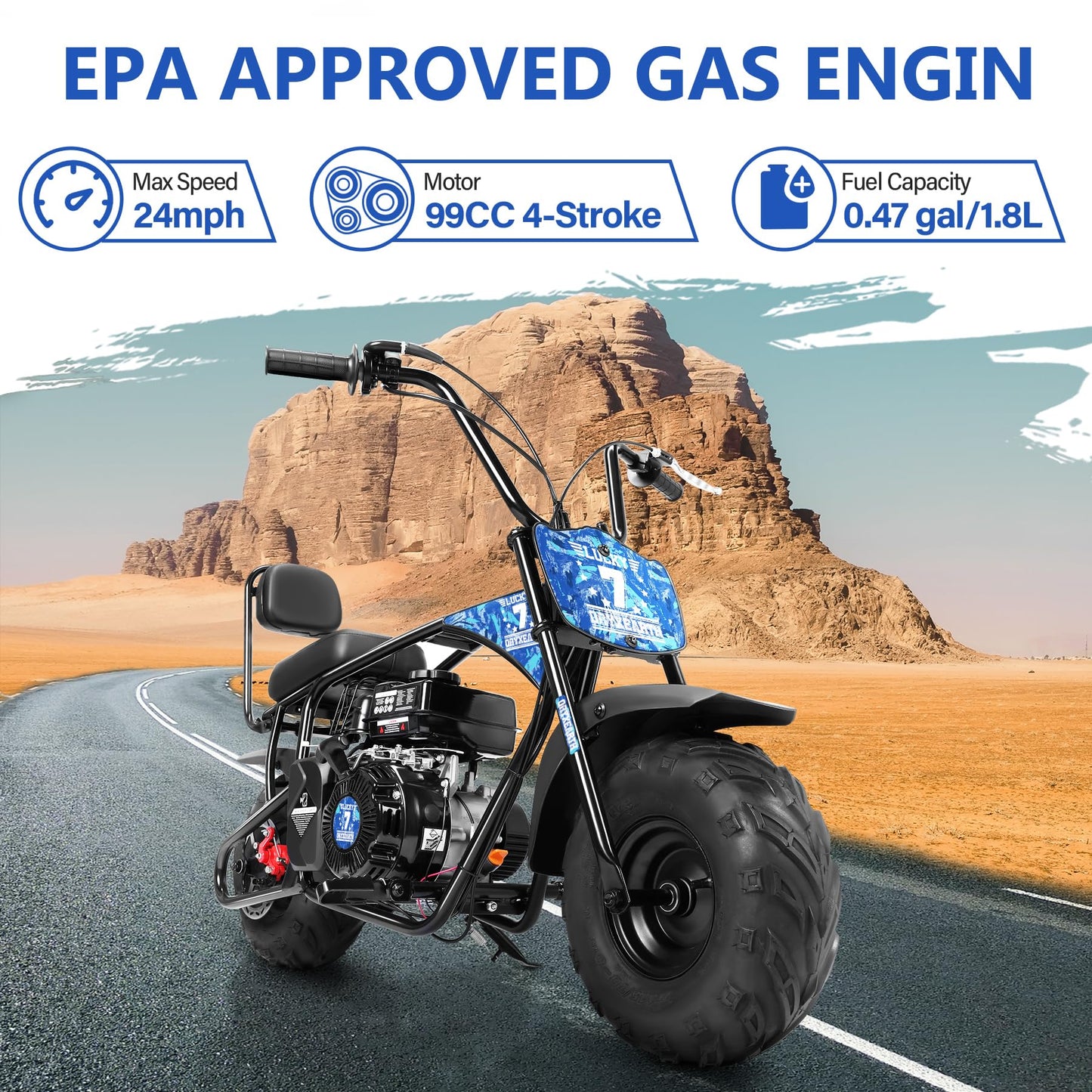 Oryxearth 99CC 4-Stroke Mini Dirt Bike, Gas Powered Off Road Dirtbike W/EPA Approved for Kids, Speed Up 24 MPH, Weight Capacity 185 LBS