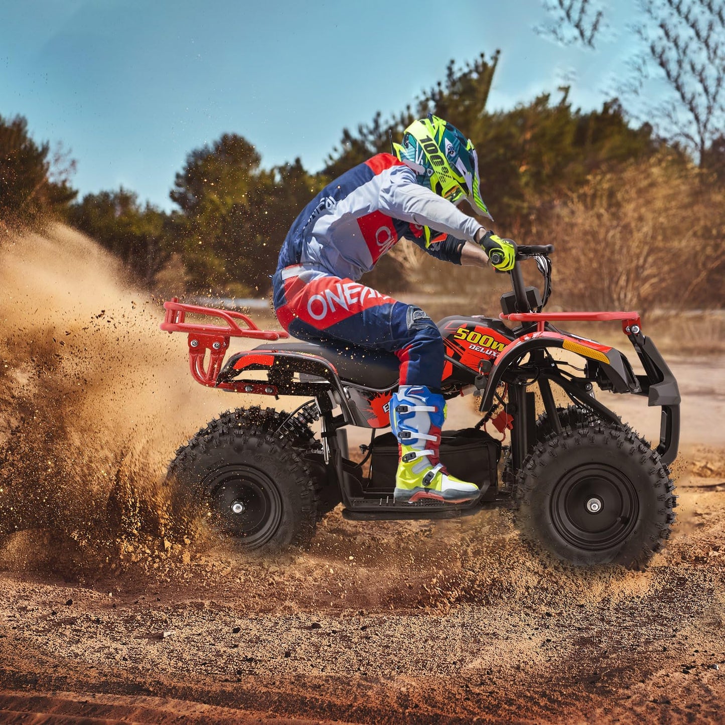 36V 4 Wheelers Electric ATV, Dirt Quad Vehicle Adjustable Speed, Kids Quad Bike 500W 12-15MPH Dual Suspension for Kids Ages 13+ (Green)