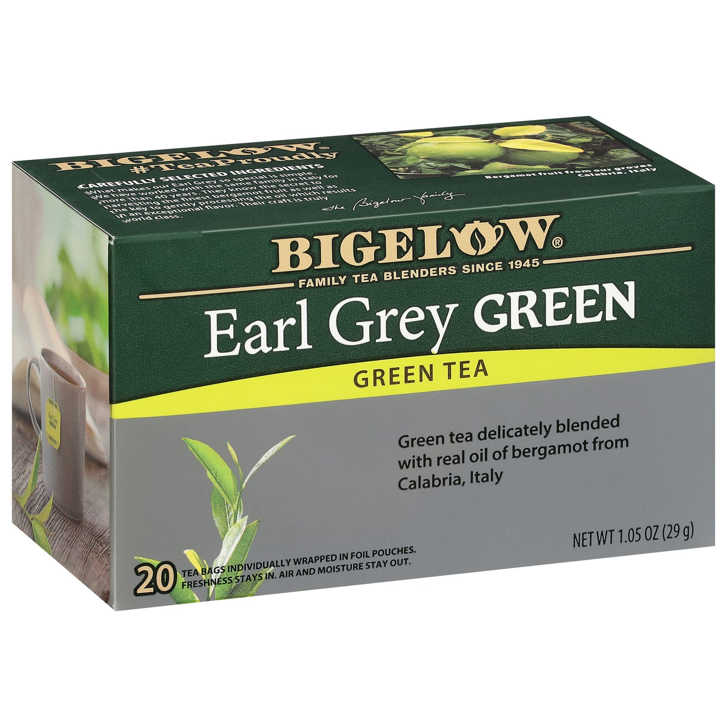 Bigelow Tea Green Tea Variety Pack, Classic Green Tea, Lemon, Pomegranate, Mint, Peach and Constant Comment Flavors, 20 Count Box (Pack of 6), 120 Total Tea Bags