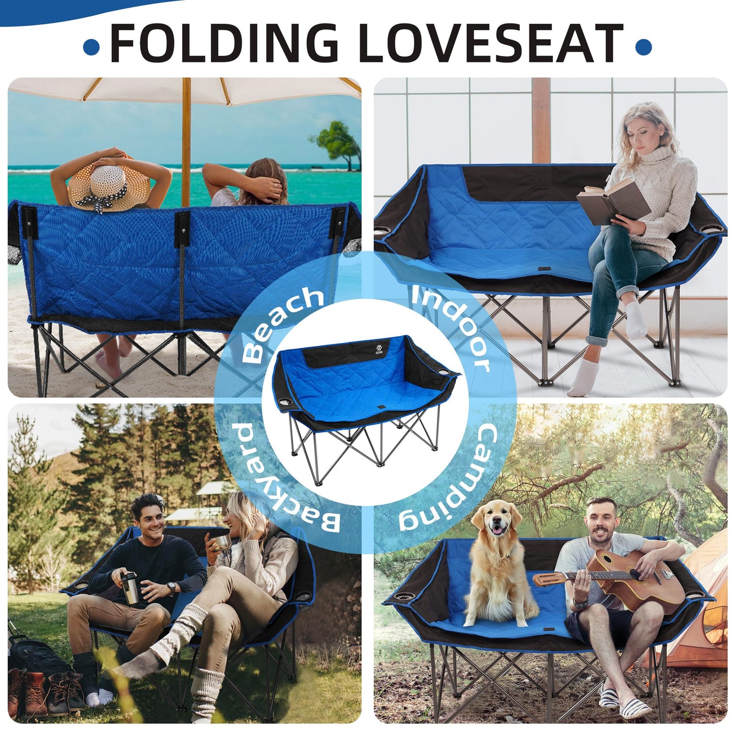 Camping Chair, Oversized Loveseat Double 2 Person Outdoor Chair with Arms, Cup Holder and Carry Bag, Heavy-Duty Collapsible Chair for Outside,Black/Gray