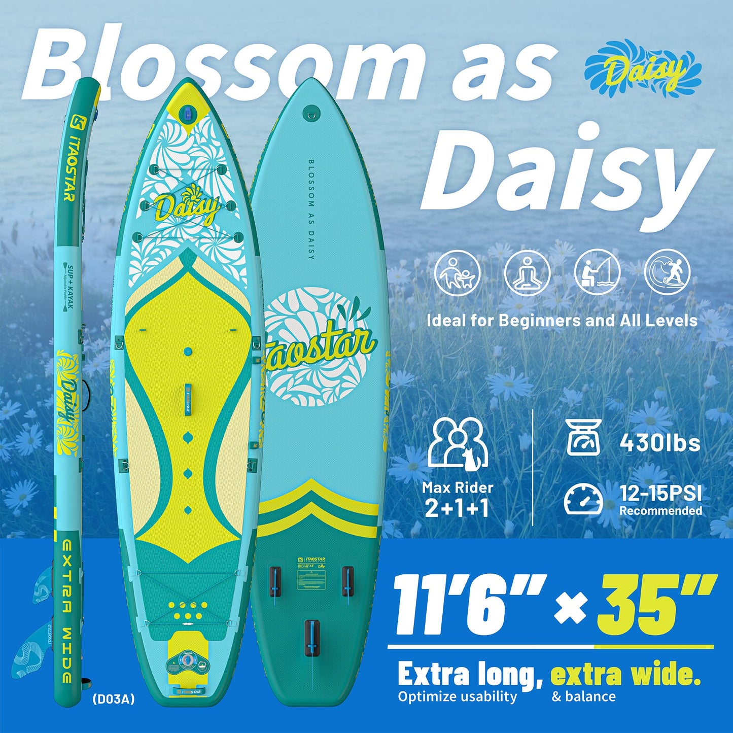 iTAOSTAR D03AP 35" Extra Wide Paddle Board for Better Balance, Inflatable Stand Up Paddle Board with Kayak Seat, Inflatable Paddle Boards for Adults of All Skill Levels with Premium SUP Accessories