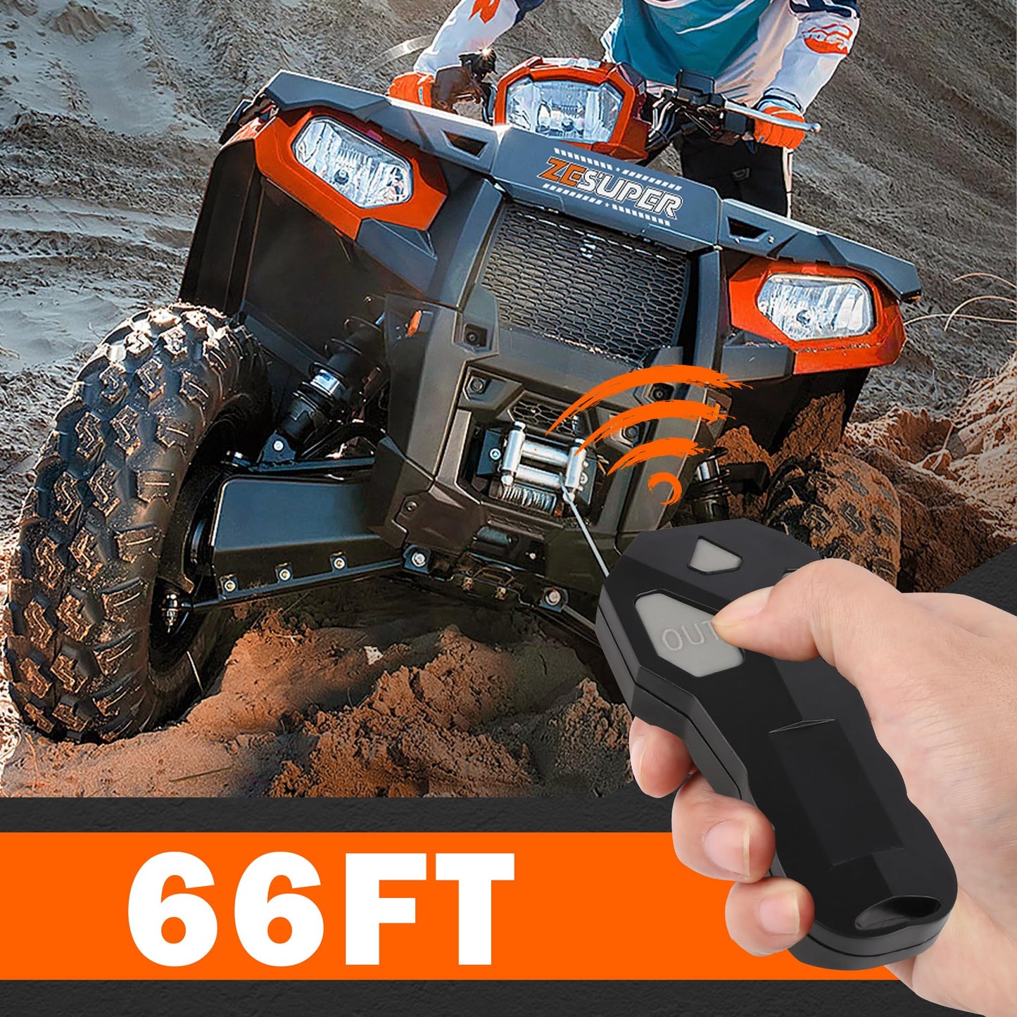 ZESUPER 3000 lb Electric Winch for ATV UTV Trailer Boat Synthetic Rope Winch 12V DC Off Road Towing Winches with Wireless Remote Mounting Bracket