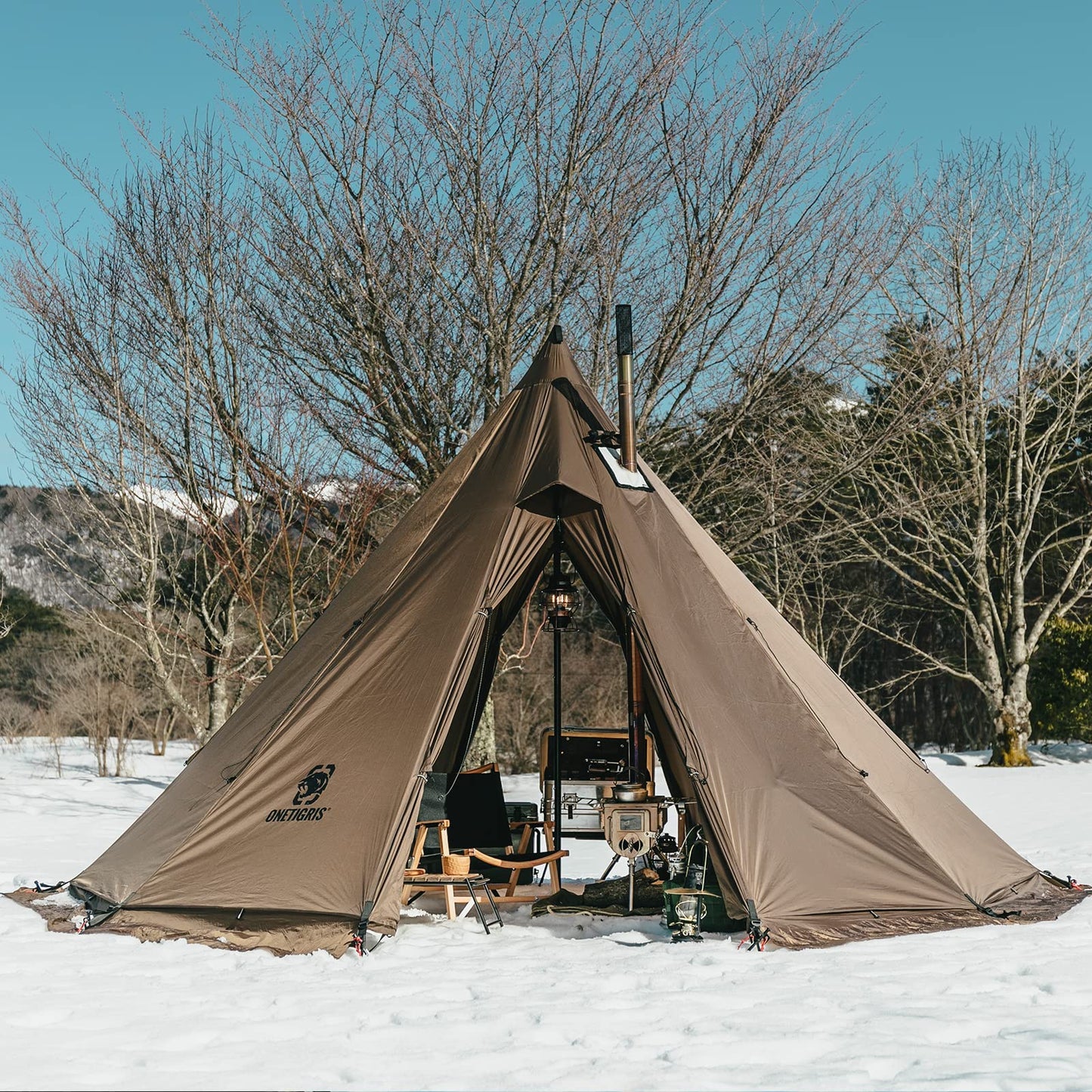 OneTigris Rock Fortress Hot Tent With Stove Jack, 4 Season, 4-6 Person Tipi for Camping, Backpacking, Hunting, Fishing - Waterproof, Wind-Proof