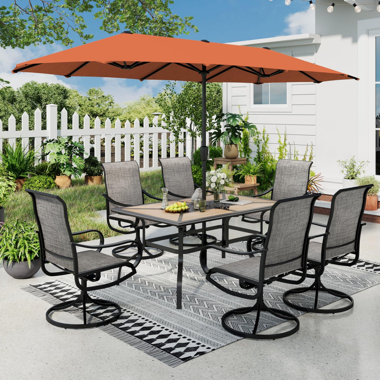 Sophia & William Patio Set with Umbrella 8 Pieces Outdoor Dining Set for 6 with 13ft Double-Sided Patio Umbrella Beige, 6 x Swivel Patio Chairs, 1 Metal Table for Lawn Garden