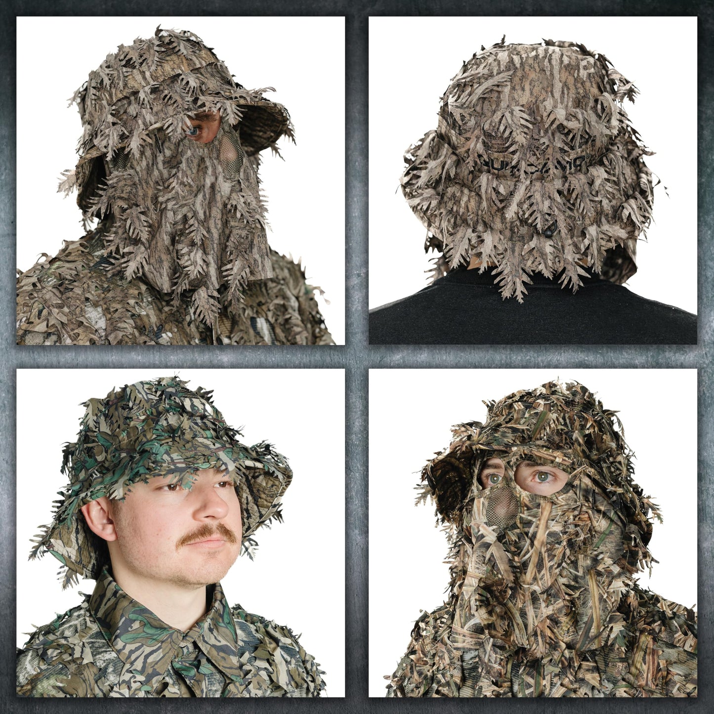 QuikCamo Realtree & Mossy Oak 3D Leafy Camo Face Mask Bucket Hat for Men Deer Duck and Turkey Hunting (Fully Adjustable OSFM)