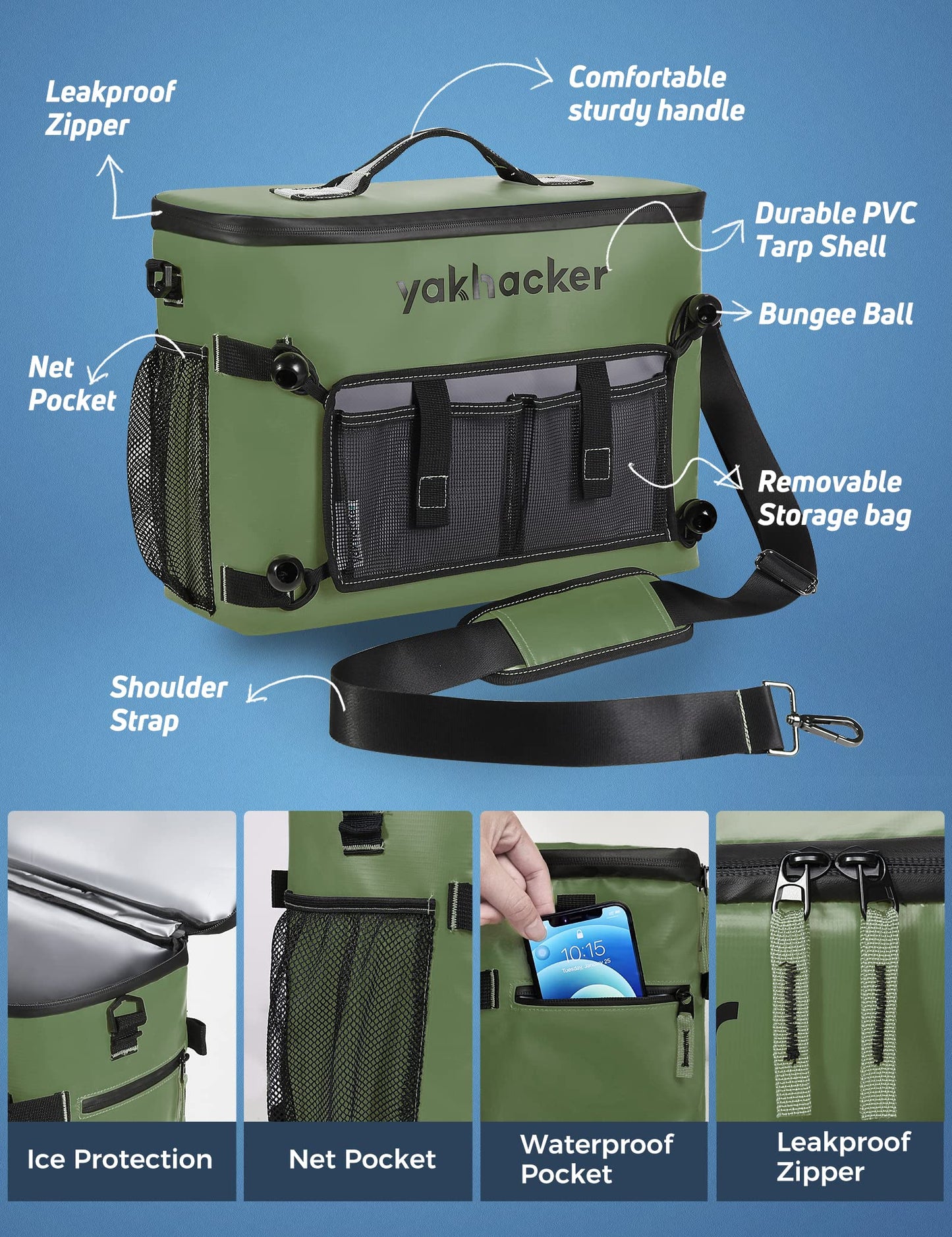 Kayak Cooler, Waterproof Seat Back Cooler for Kayaks with Lawn-Chair Style Seats, Kayak Accessories Cooler Bag, Portable Ice Chest Cooler for Kayaking, Travel, Lunch, Beaches &Trips