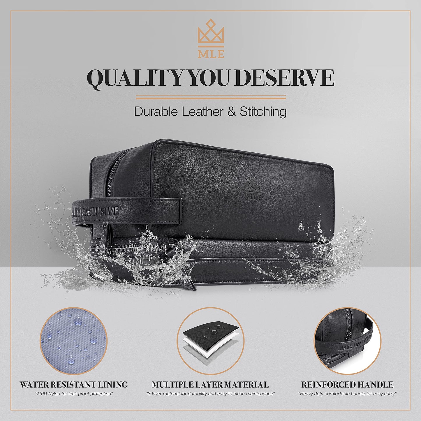 MAKE LIFE EXCLUSIVE Mens Leather Toiletry Bag – Travel Dopp Kit, Shaving Bag, Grooming & Hygiene Organizer, Leather Toiletry Bag for Men, Gift for Him