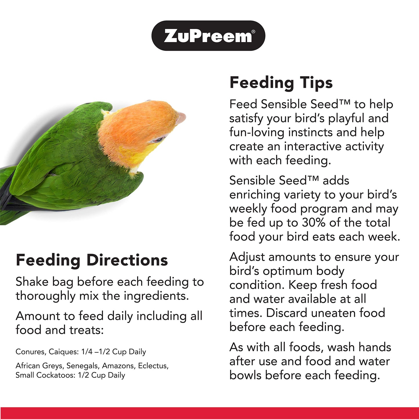 ZuPreem Sensible Seed Bird Food, Cockatiel, Lovebird, Quaker, Small Conure, Seed and Pellet Blend for Medium Birds, Food Mixer Topper, Enriching Variety, Made in the USA, (M, 2 lbs)