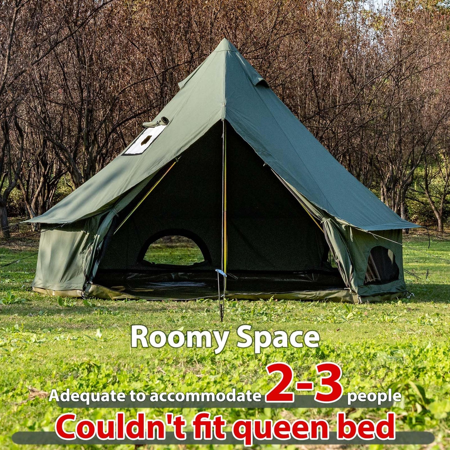 Cotton Canvas Bell Tent with Stove Jack, Roomy Yurt for Family Glamping Camping, 4 Season Tent with Zipped Removable Floor