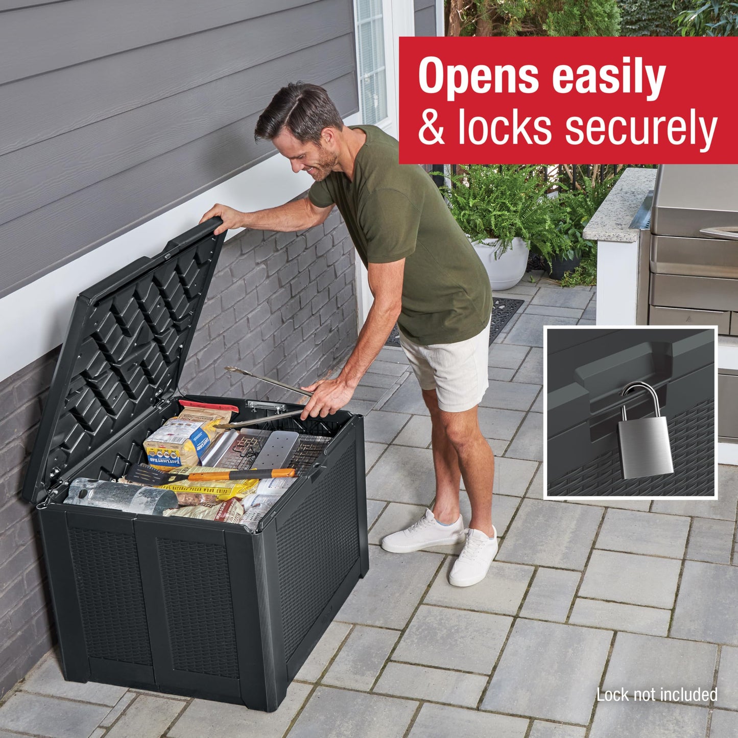 Rubbermaid Extra Large Resin Outdoor Storage Deck Box (134 Gal), Weather Resistant, Black, Deck Organization for Home/Backyard/Pool Chemicals/Toys/Garden Tools/Porch/Patio Cushions