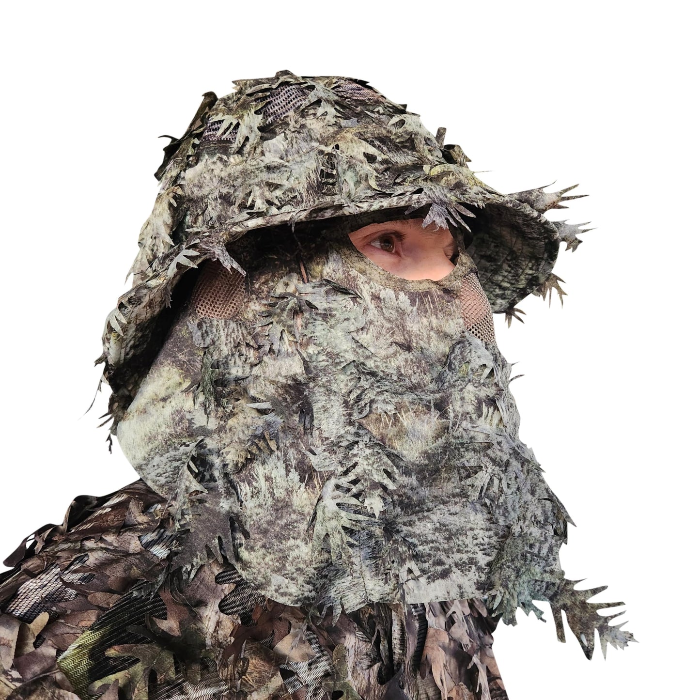 QuikCamo Realtree & Mossy Oak 3D Leafy Camo Face Mask Bucket Hat for Men Deer Duck and Turkey Hunting (Fully Adjustable OSFM)