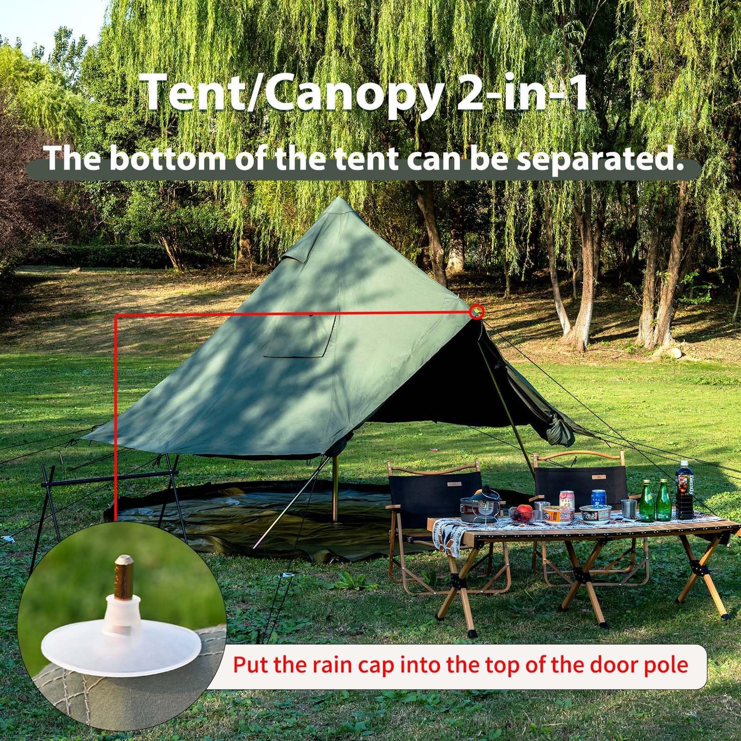 Cotton Canvas Bell Tent with Stove Jack, Roomy Yurt for Family Glamping Camping, 4 Season Tent with Zipped Removable Floor