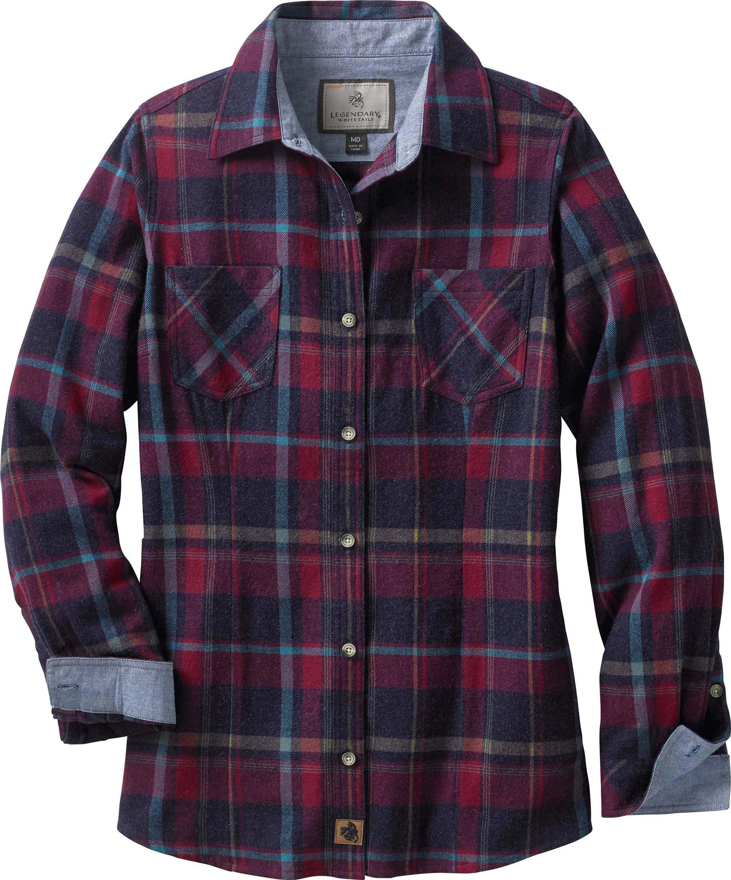 Legendary Whitetails Womens Cottage Escape Flannel Long Sleeve Plaid and Solid Color Clothes, Fitted Button Down