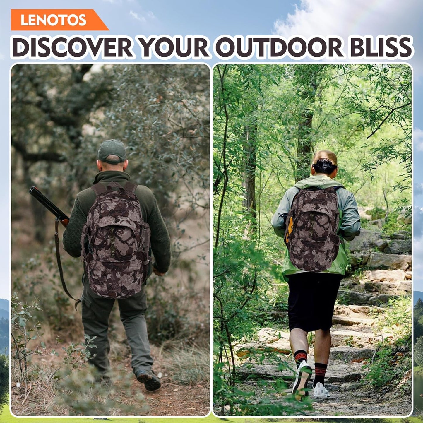 Hunting Backpack, 38L Camouflage Hunting Backpack with Waterproof Rain Cover, Durable Large Capacity Hunting Day Pack for Hiking, Fishing, Shooting