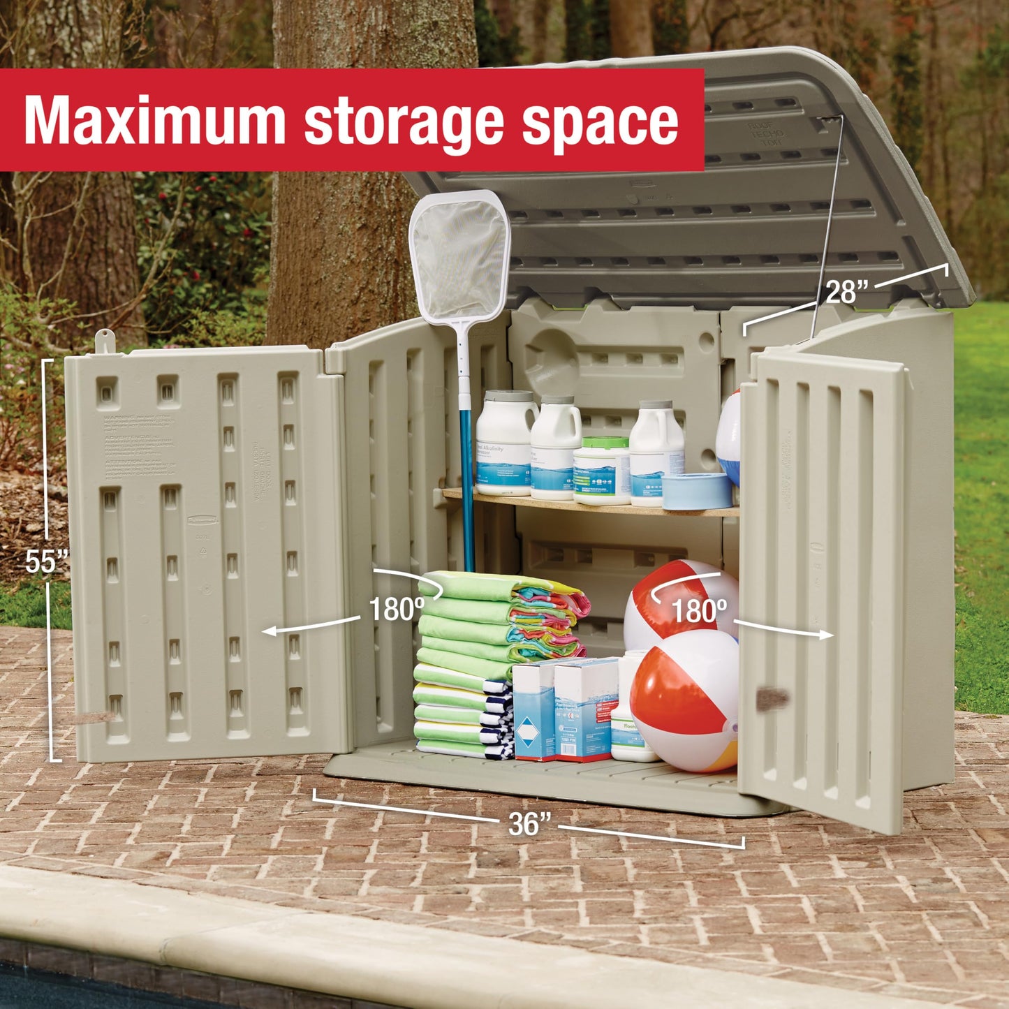 Rubbermaid Small Horizontal Resin Outdoor Storage Shed With Floor (4.5 x 3 Ft) Weather Resistant, Beige/Brown, Organization for Home/Backyard/Pool Chemicals/Toys/Garden Tools/Porch/Patio Cushions