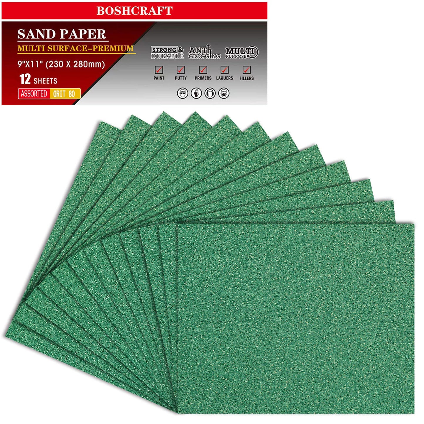 50 Pcs 1/4 Sheet Sandpaper, Premium Sand Paper 80/120/150/220/320/400 Grit Sandpaper Sheet Sand Paper Assortment for Wood Metal Automotive Palm Sanders 5.5" x 4.5"