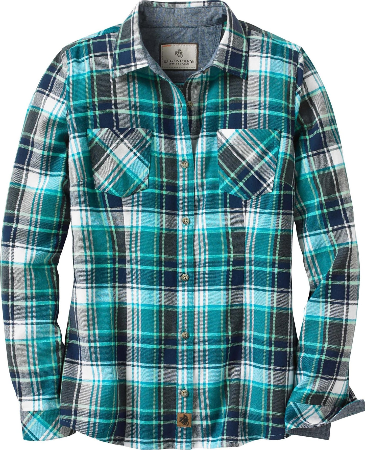 Legendary Whitetails Womens Cottage Escape Flannel Long Sleeve Plaid and Solid Color Clothes, Fitted Button Down