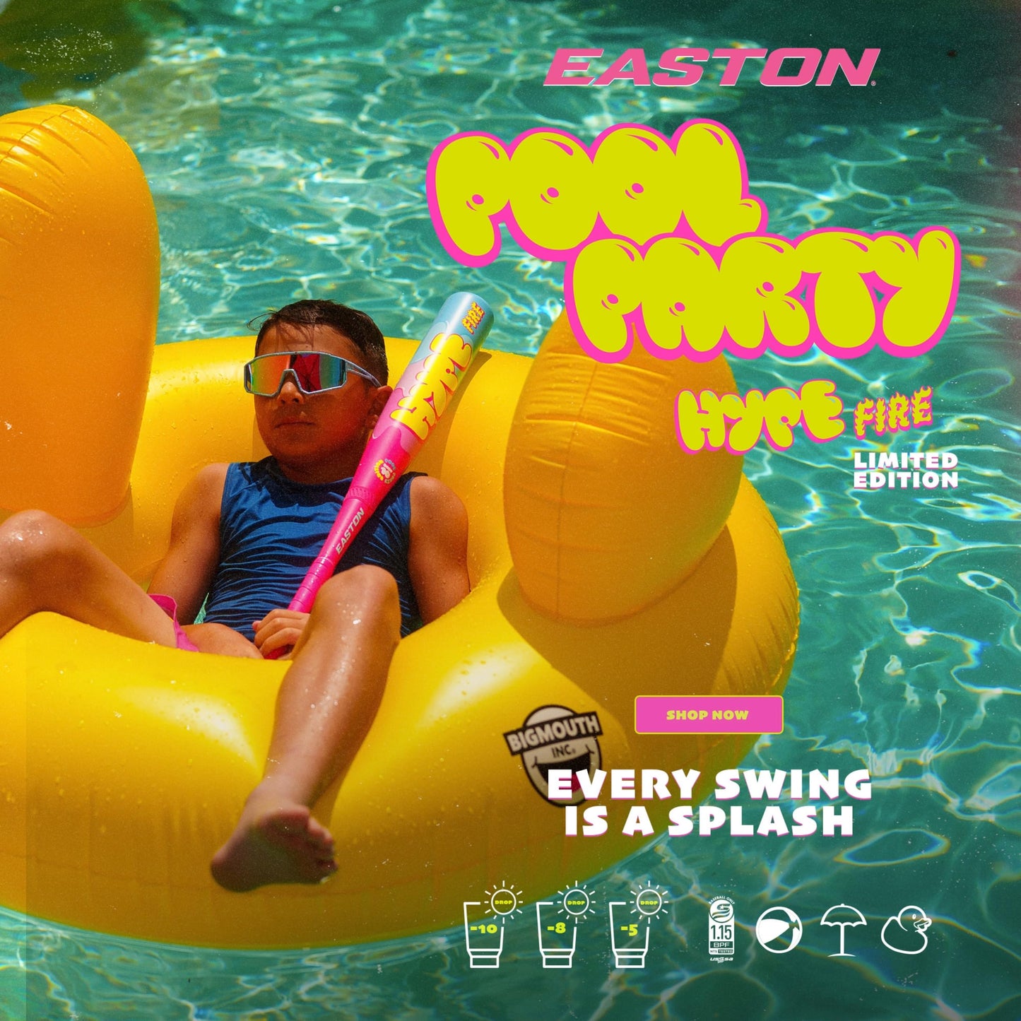 Easton | 2026 | Hype FIRE Pool Party Baseball Bat | USSSA | -10 Drop | 2 3/4" Barrel | 2 Pc. Composite | 28 Inch